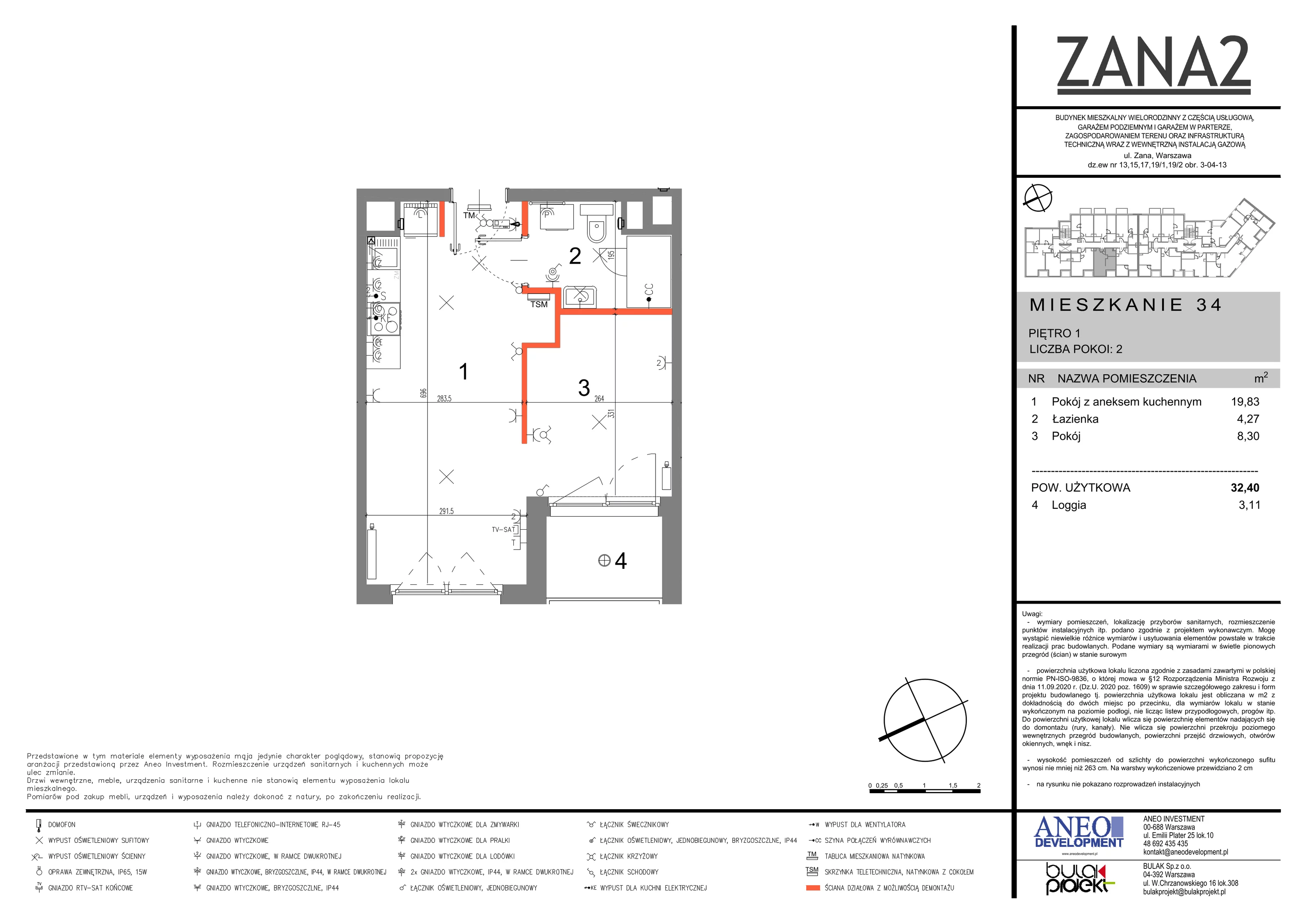 Mieszkanie 32,40 m², piętro 1, oferta nr 34, Zana 2, Warszawa, Praga Południe, Gocławek, ul. Tomasza Zana