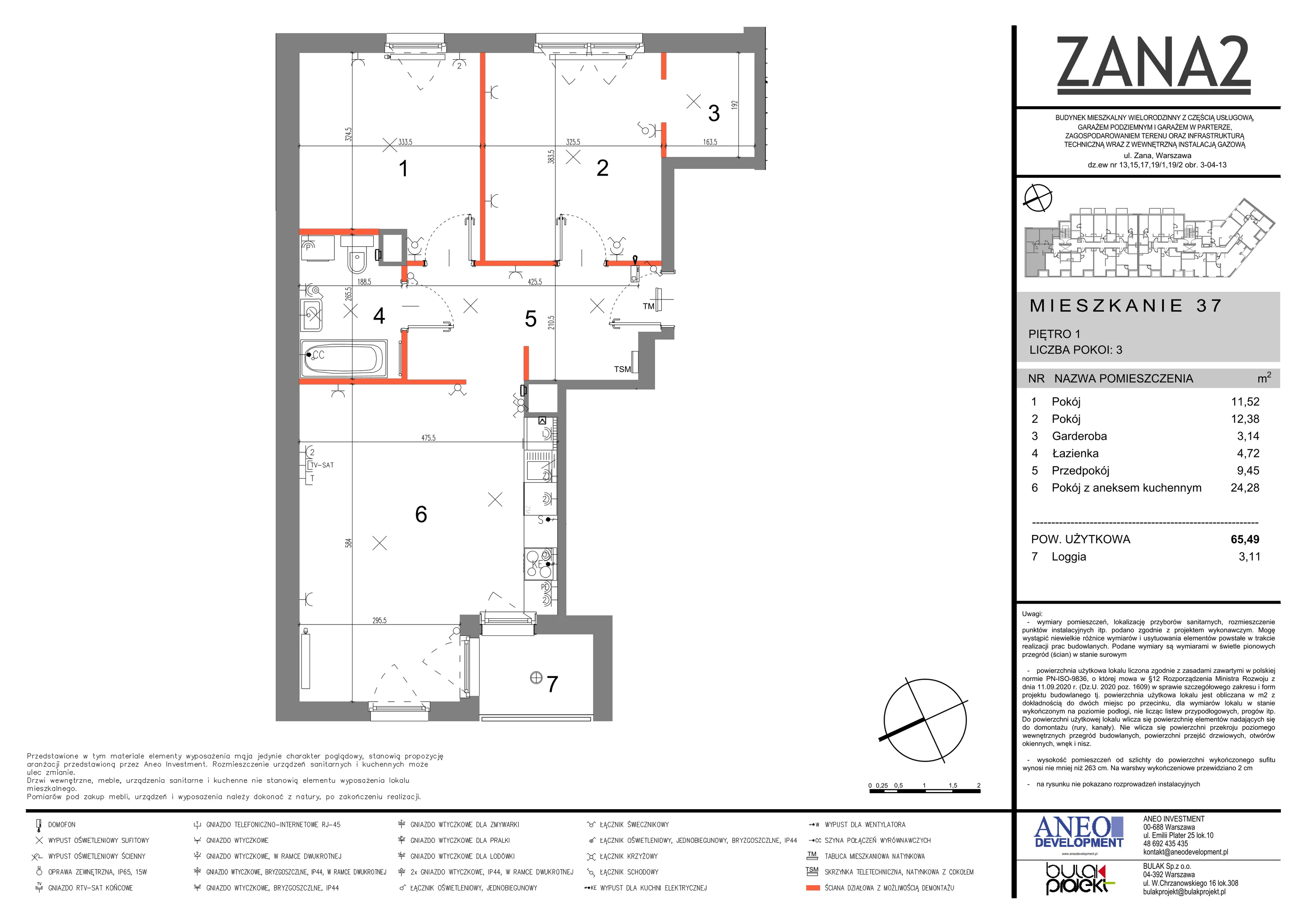 3 pokoje, mieszkanie 65,49 m², piętro 1, oferta nr 37, Zana 2, Warszawa, Praga Południe, Gocławek, ul. Tomasza Zana