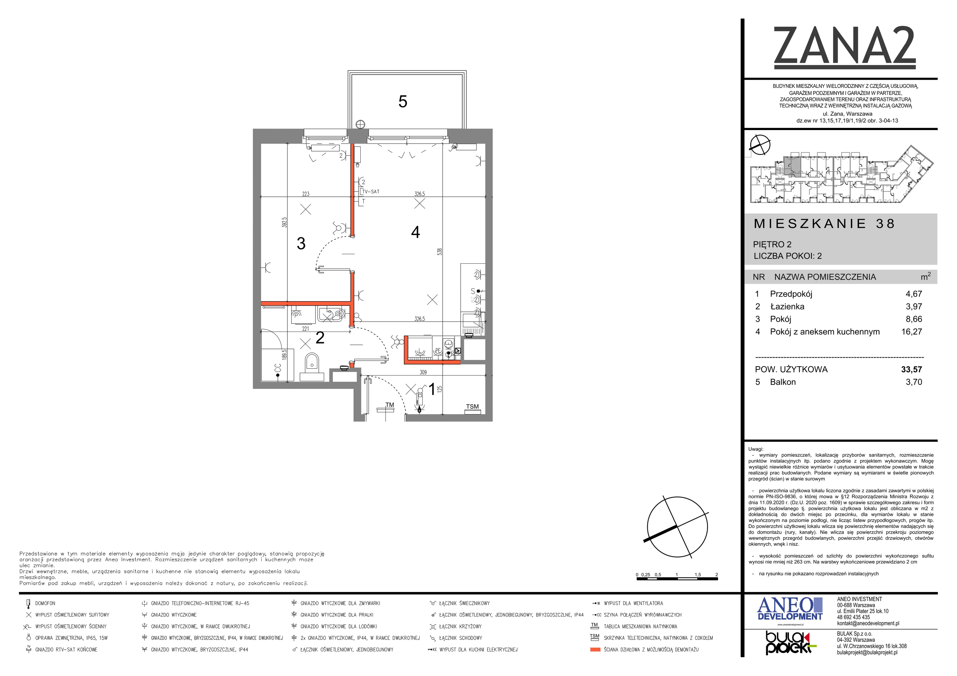 2 pokoje, mieszkanie 33,56 m², piętro 2, oferta nr 38, Zana 2, Warszawa, Praga Południe, Gocławek, ul. Tomasza Zana
