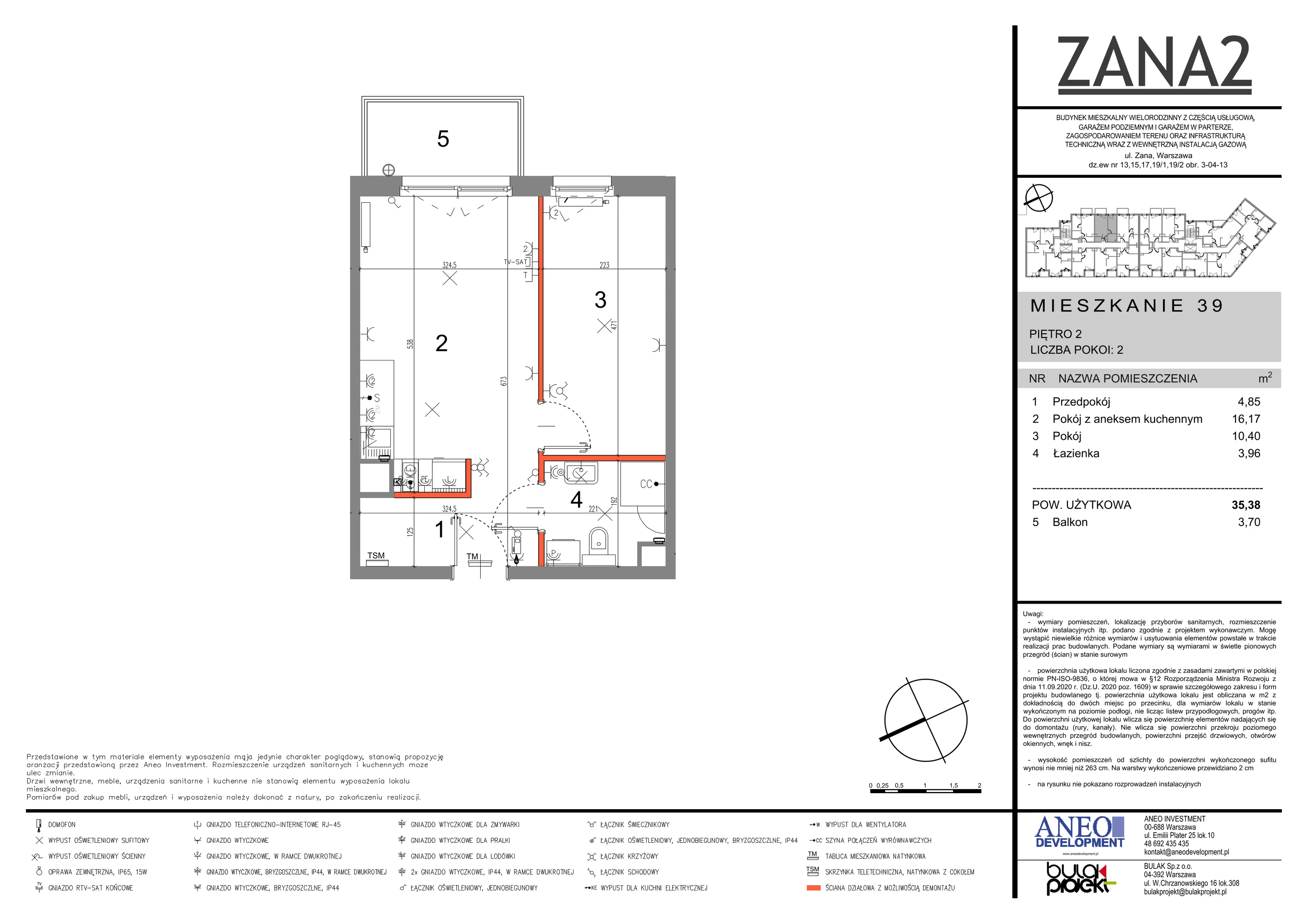 Mieszkanie 35,38 m², piętro 2, oferta nr 39, Zana 2, Warszawa, Praga Południe, Gocławek, ul. Tomasza Zana