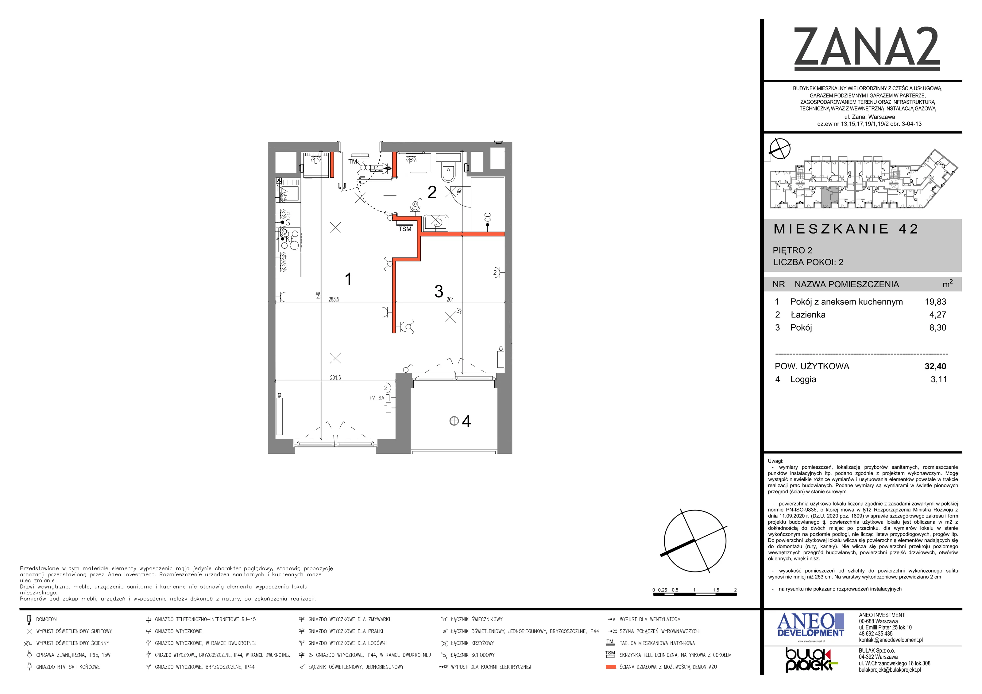 2 pokoje, mieszkanie 32,40 m², piętro 2, oferta nr 42, Zana 2, Warszawa, Praga Południe, Gocławek, ul. Tomasza Zana