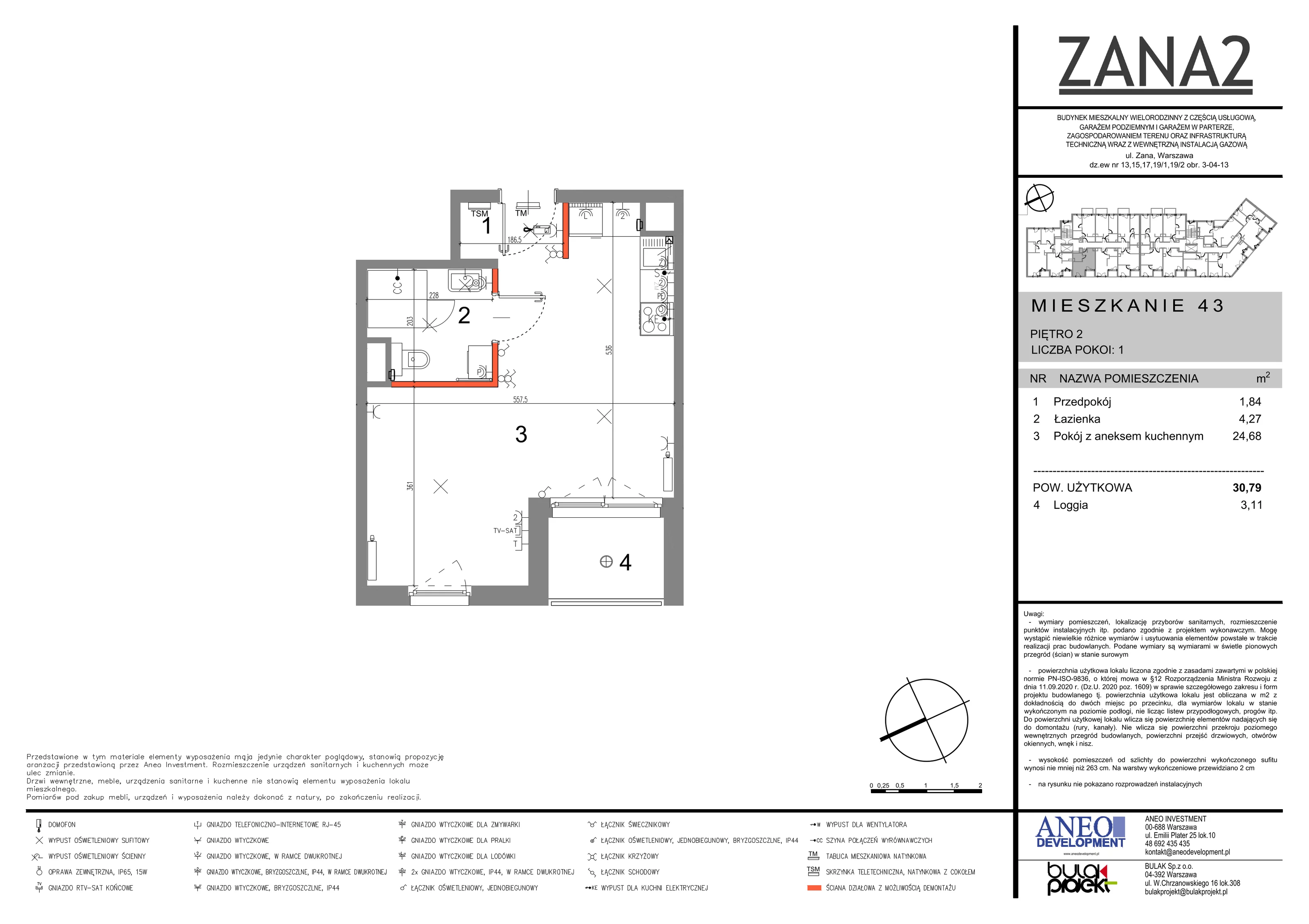 1 pokój, mieszkanie 30,79 m², piętro 2, oferta nr 43, Zana 2, Warszawa, Praga Południe, Gocławek, ul. Tomasza Zana