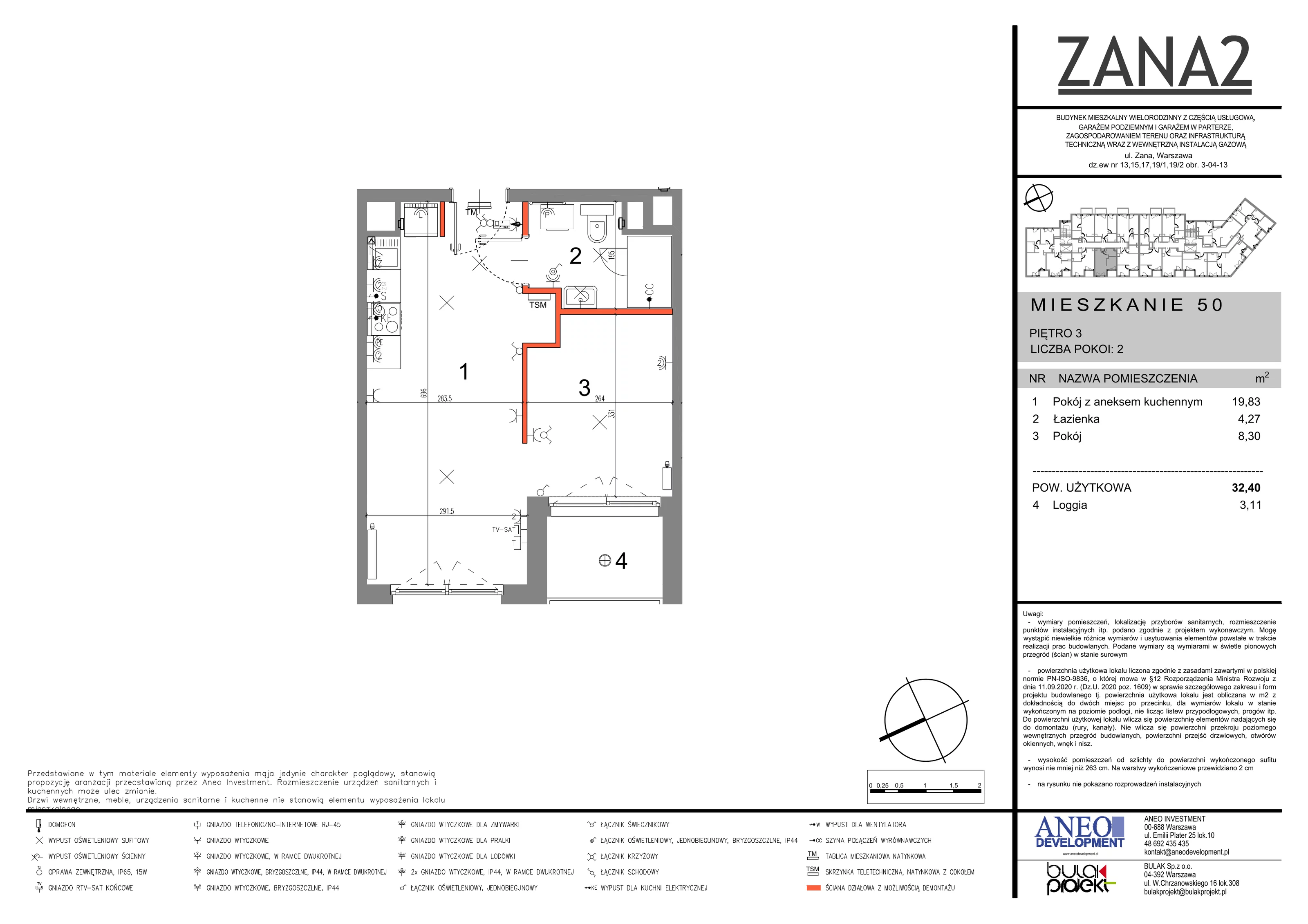 2 pokoje, mieszkanie 32,93 m², piętro 3, oferta nr 50, Zana 2, Warszawa, Praga Południe, Gocławek, ul. Tomasza Zana