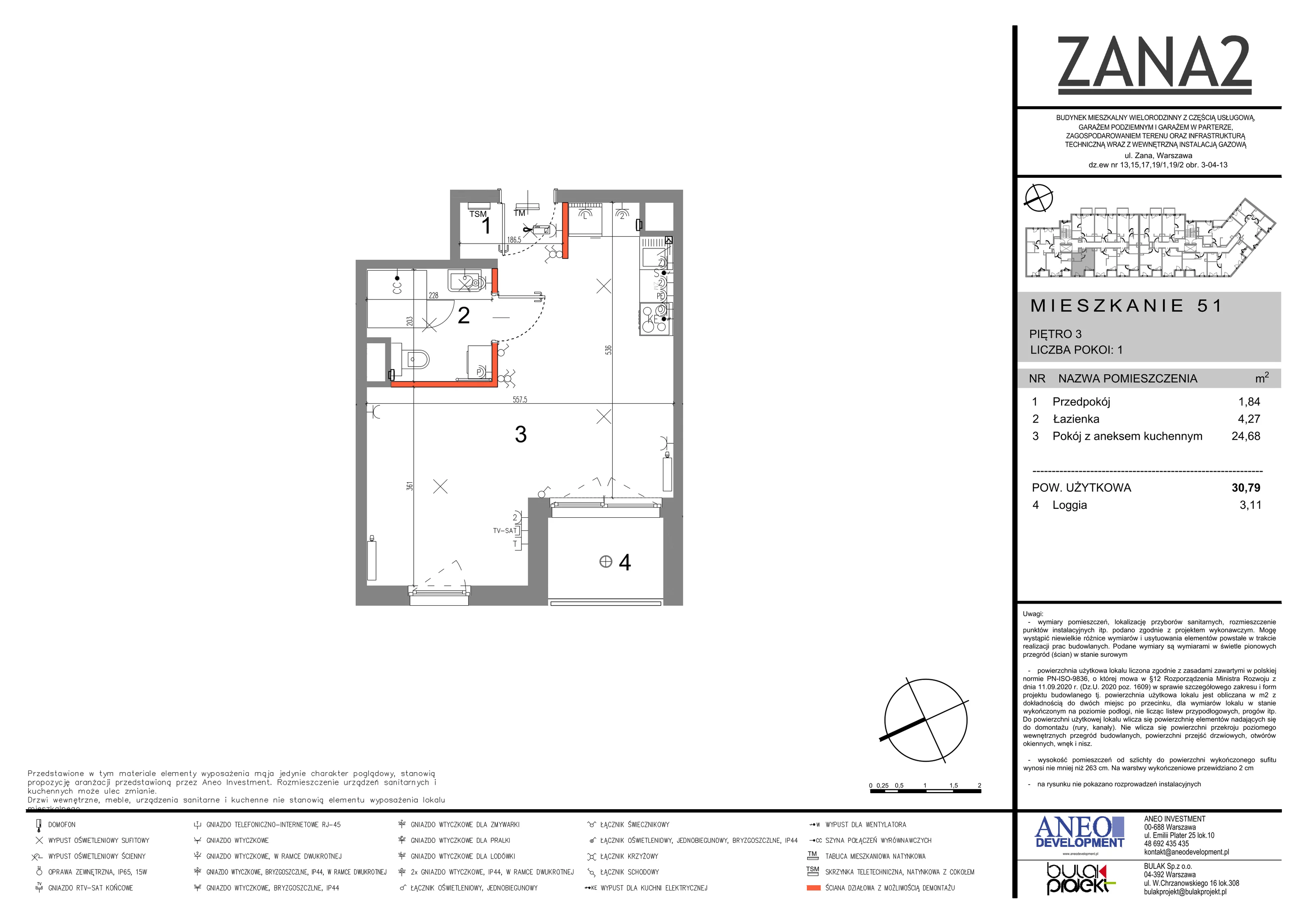 2 pokoje, mieszkanie 30,79 m², piętro 3, oferta nr 51, Zana 2, Warszawa, Praga Południe, Gocławek, ul. Tomasza Zana