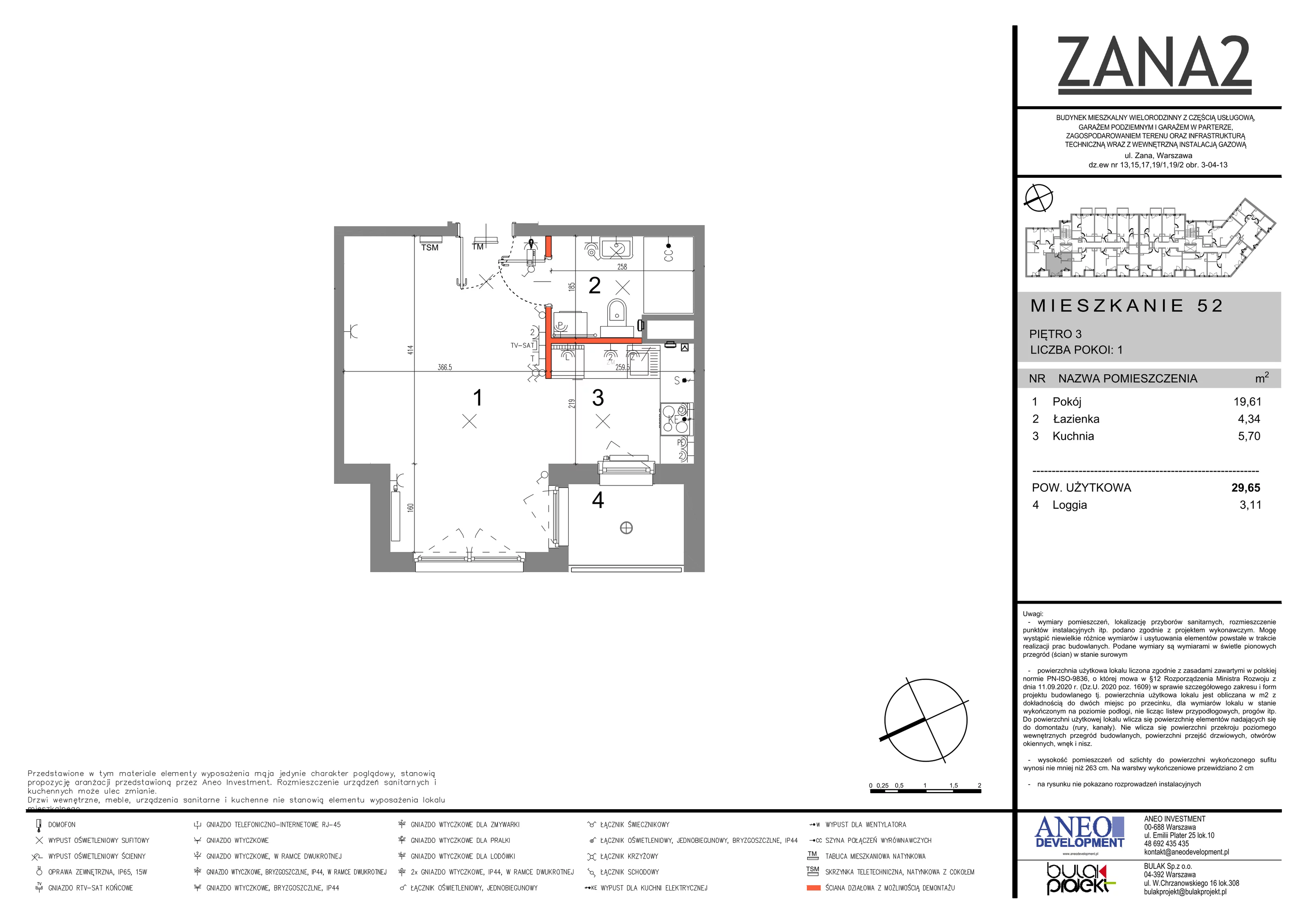 2 pokoje, mieszkanie 29,65 m², piętro 3, oferta nr 52, Zana 2, Warszawa, Praga Południe, Gocławek, ul. Tomasza Zana