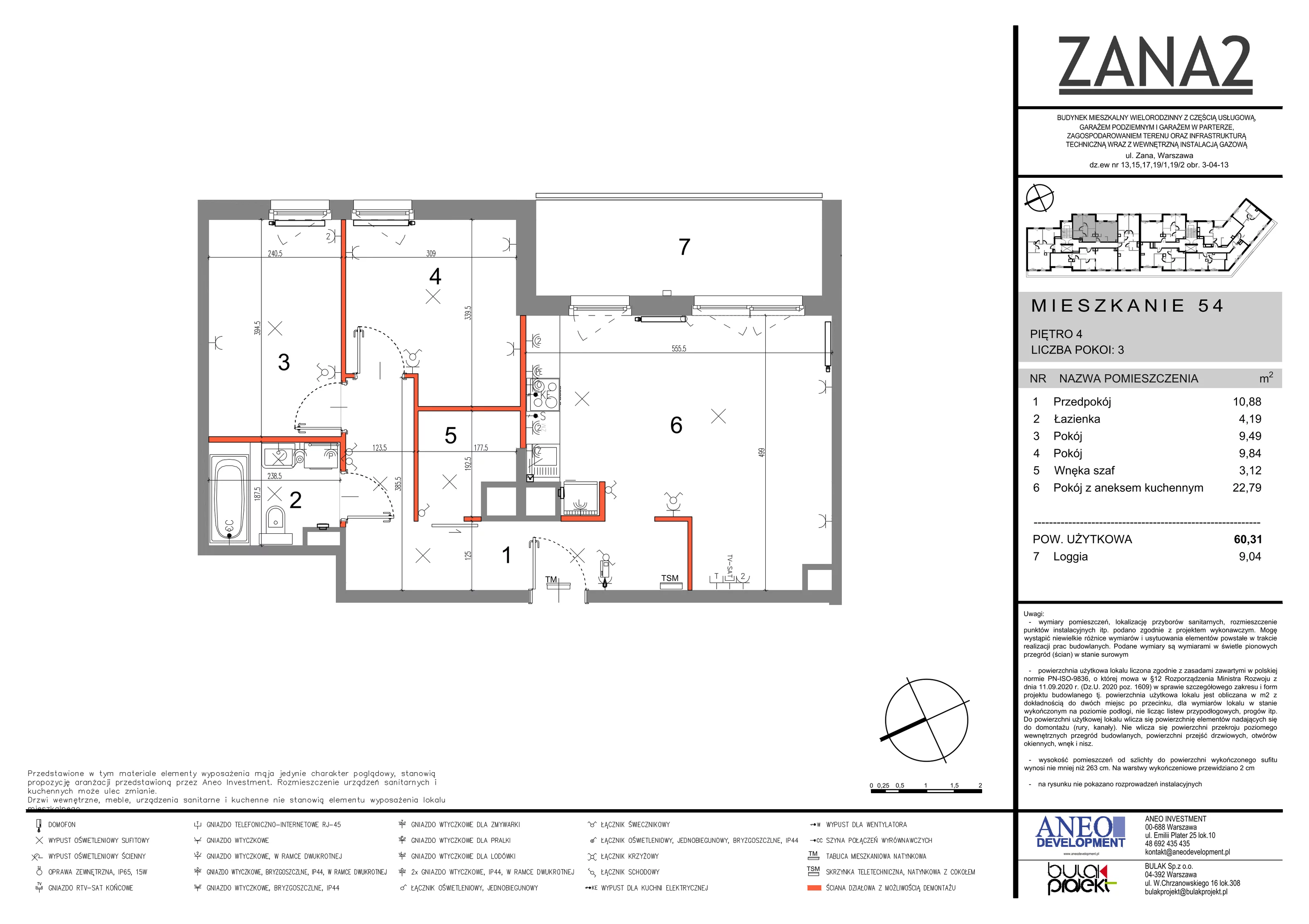 3 pokoje, mieszkanie 60,31 m², piętro 4, oferta nr 54, Zana 2, Warszawa, Praga Południe, Gocławek, ul. Tomasza Zana