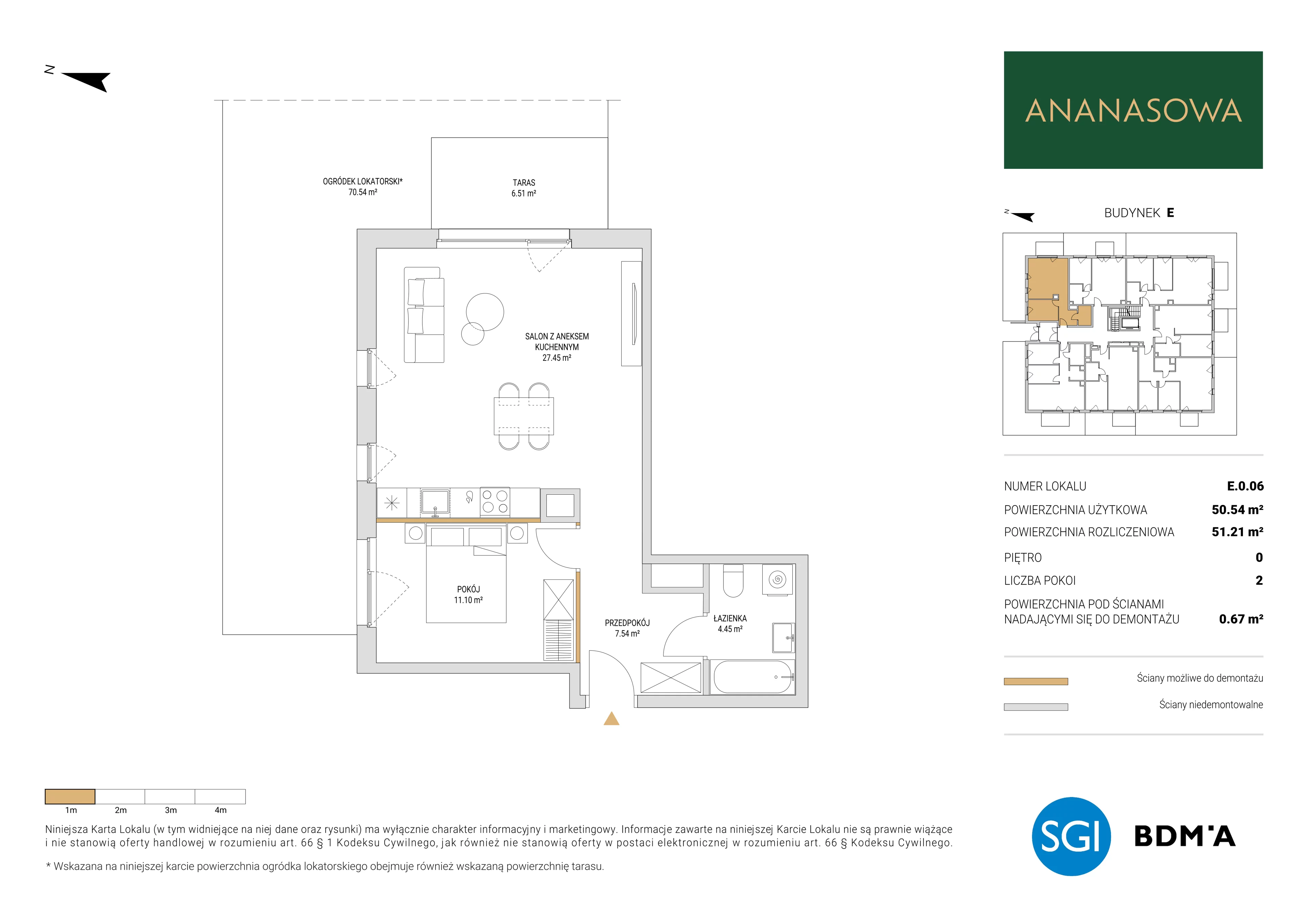 2 pokoje, mieszkanie 51,21 m², parter, oferta nr E.0.06, Ananasowa, Warszawa, Mokotów, Siekierki, ul. Ananasowa