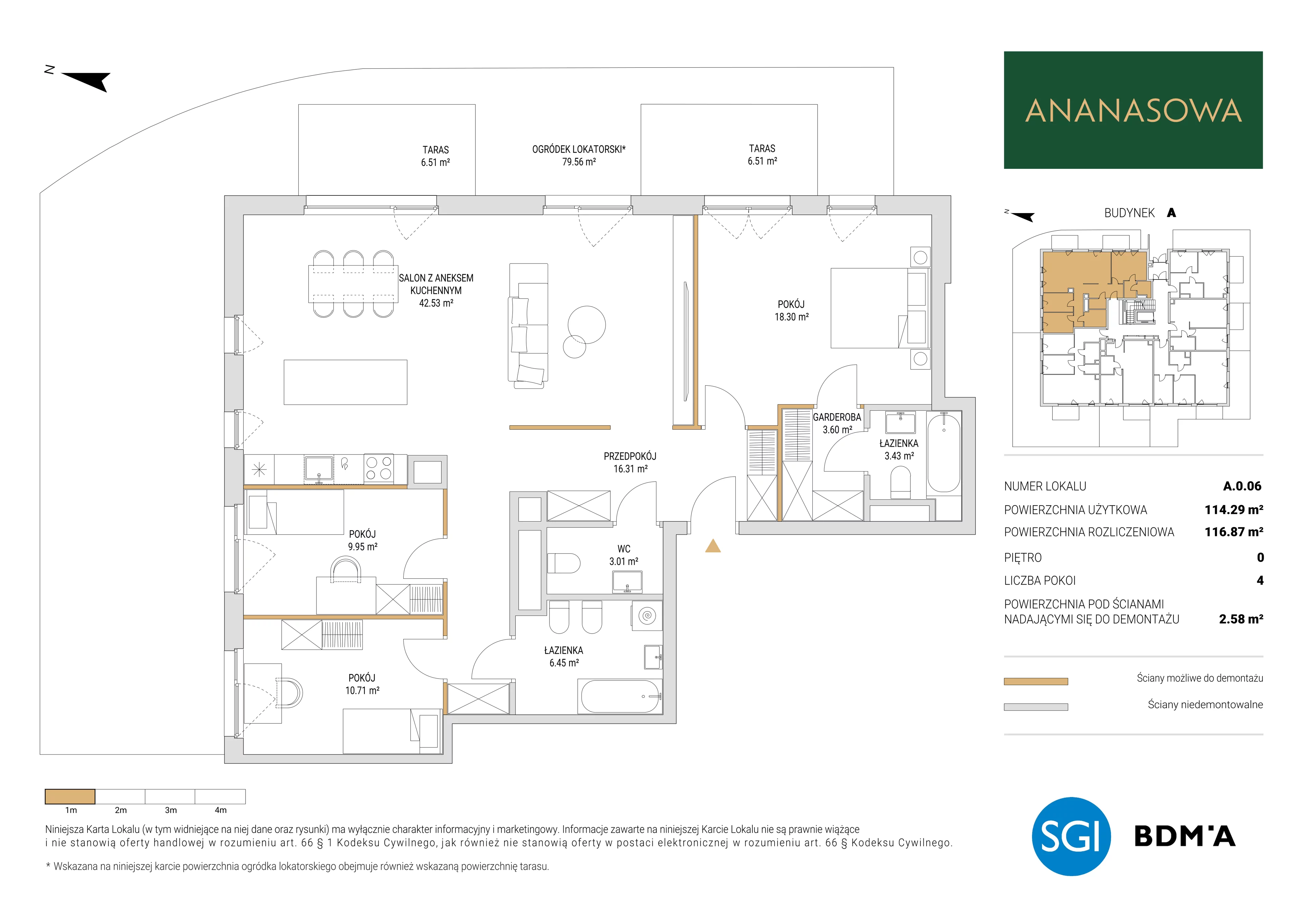 4 pokoje, mieszkanie 116,87 m², parter, oferta nr A.0.06, Ananasowa, Warszawa, Mokotów, Siekierki, ul. Ananasowa