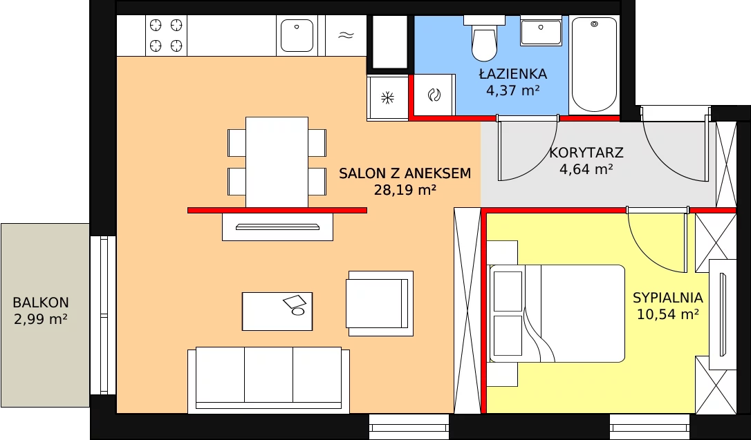 Apartament 48,48 m², piętro 1, oferta nr D13, Let's Sea Baltic Park II etap, Gąski, ul. Nadbrzeżna 52C