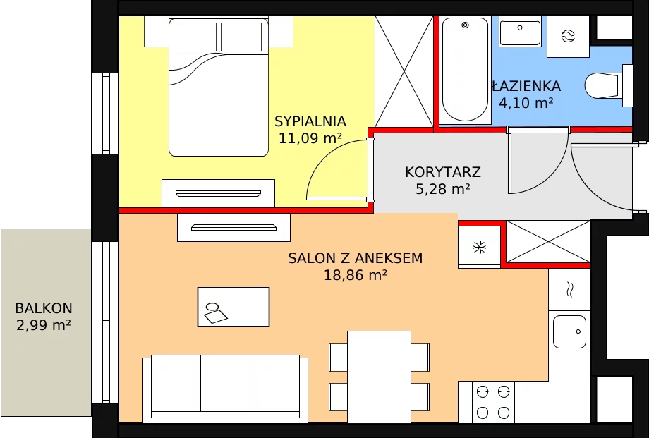 Apartament 39,86 m², piętro 1, oferta nr D14, Let's Sea Baltic Park II etap, Gąski, ul. Nadbrzeżna 52C