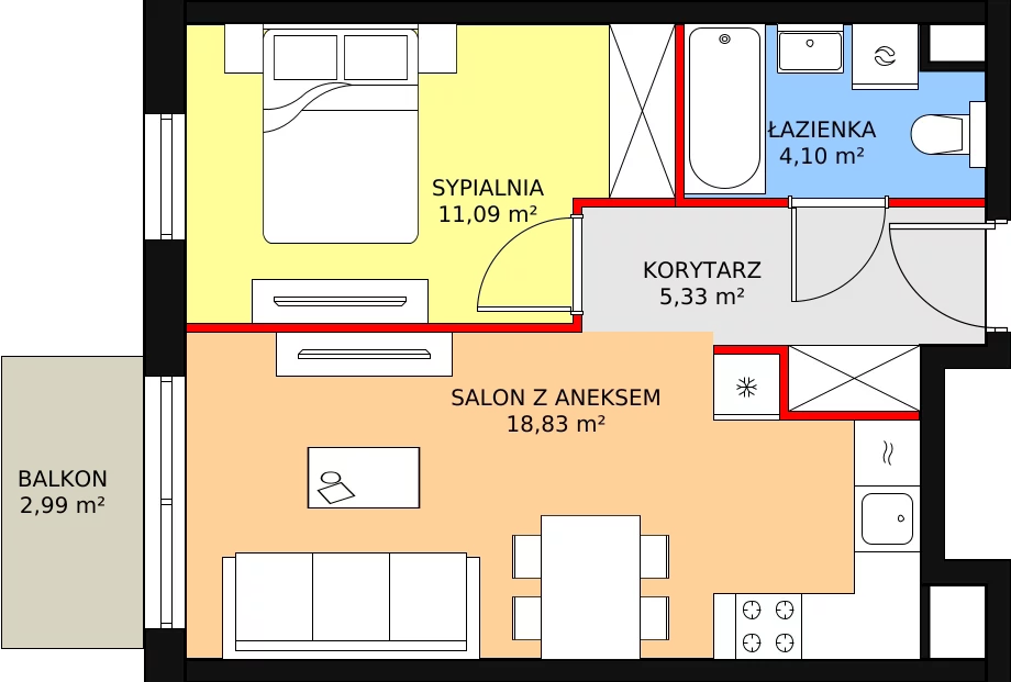 Apartament 39,88 m², piętro 1, oferta nr D15, Let's Sea Baltic Park II etap, Gąski, ul. Nadbrzeżna 52C