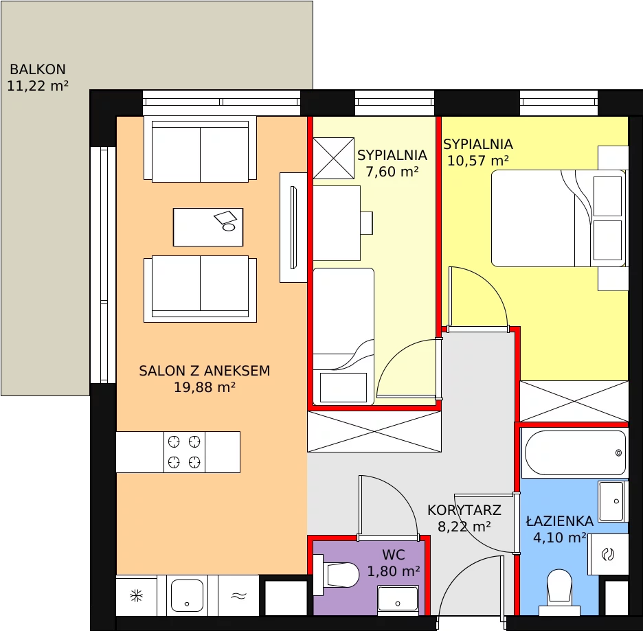 3 pokoje, mieszkanie 53,10 m², piętro 2, oferta nr D17, Let's Sea Baltic Park II etap, Gąski, ul. Nadbrzeżna 52C