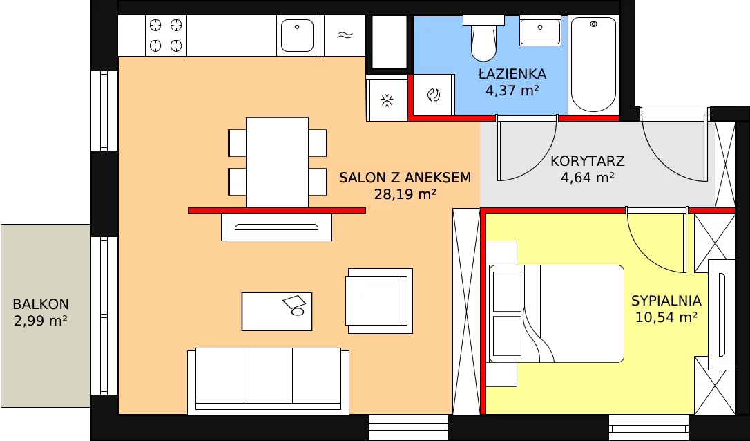 Apartament 48,48 m², piętro 2, oferta nr D21, Let's Sea Baltic Park II etap, Gąski, ul. Nadbrzeżna 52C