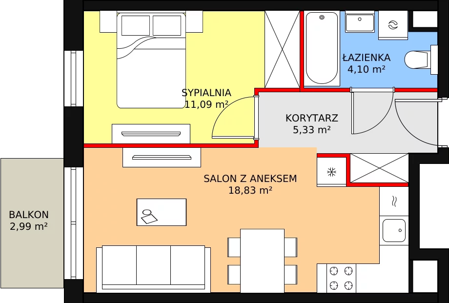 Apartament 39,88 m², piętro 2, oferta nr D23, Let's Sea Baltic Park II etap, Gąski, ul. Nadbrzeżna 52C