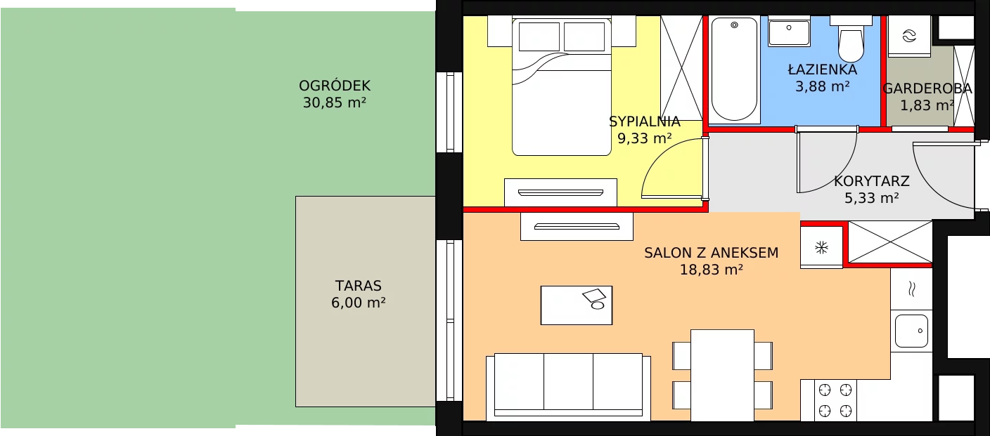 Apartament 39,88 m², parter, oferta nr E33, Let's Sea Baltic Park II etap, Gąski, ul. Nadbrzeżna 52C