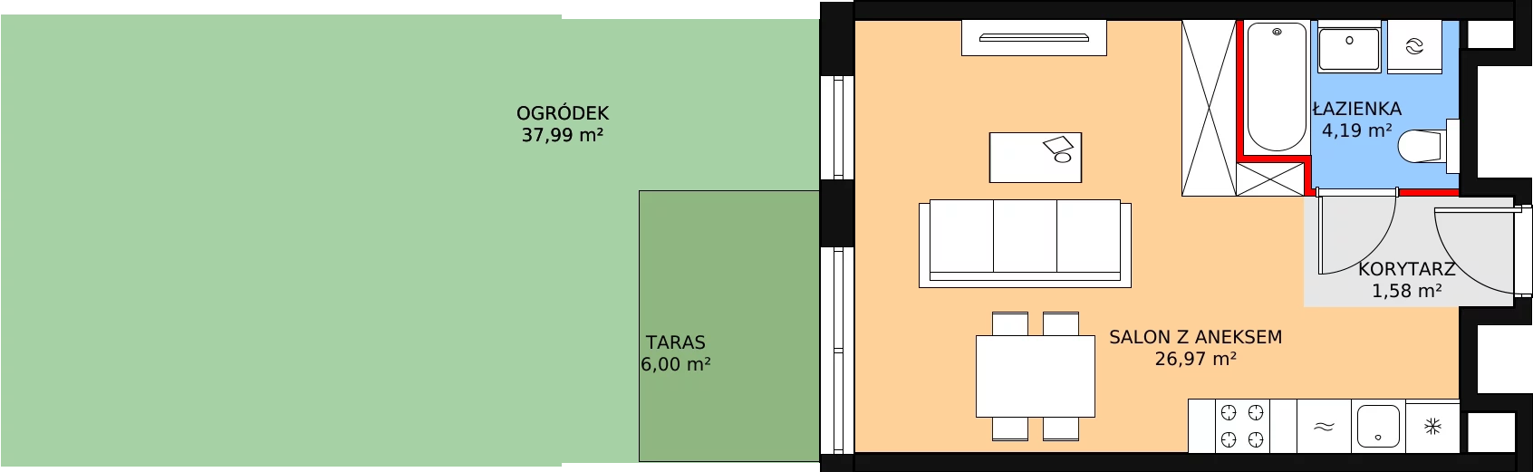 Zalety mieszkania 32.53 m², G104