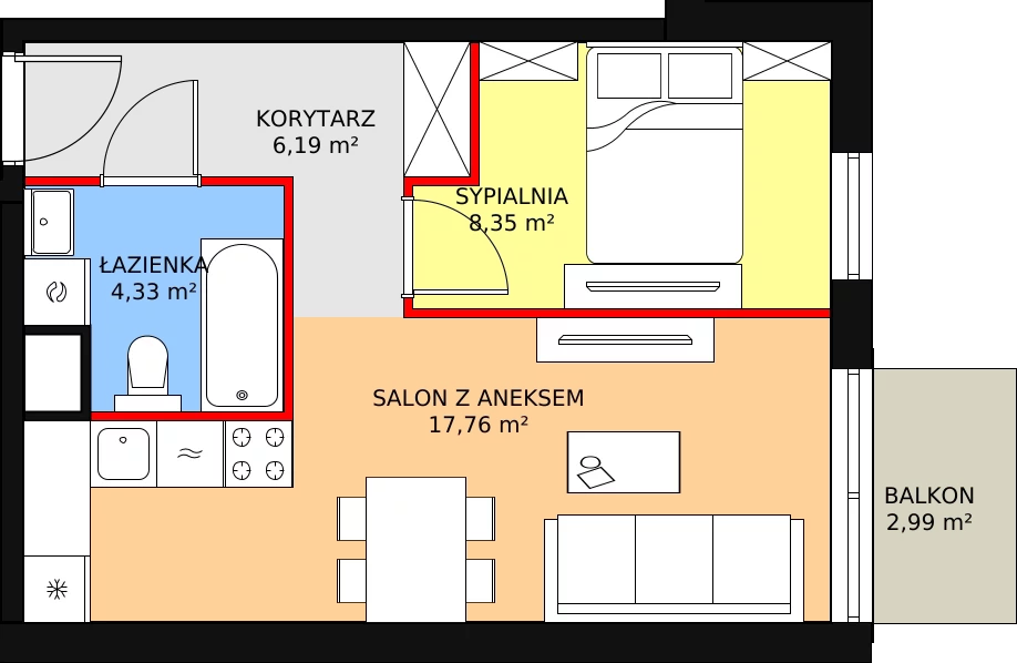 2 pokoje, mieszkanie 37,18 m², piętro 1, oferta nr G109, Let's Sea Baltic Park II etap, Gąski, ul. Nadbrzeżna 52C