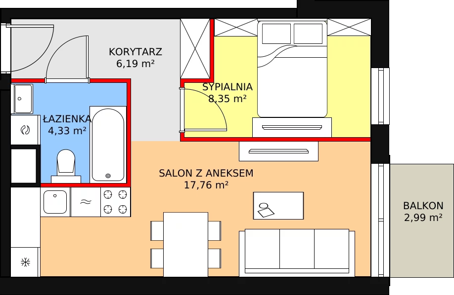 2 pokoje, mieszkanie 37,18 m², piętro 2, oferta nr G118, Let's Sea Baltic Park II etap, Gąski, ul. Nadbrzeżna 52C