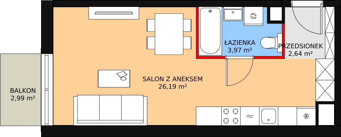 1 pokój, mieszkanie 32,80 m², piętro 2, oferta nr G119, Let's Sea Baltic Park II etap, Gąski, ul. Nadbrzeżna 52C