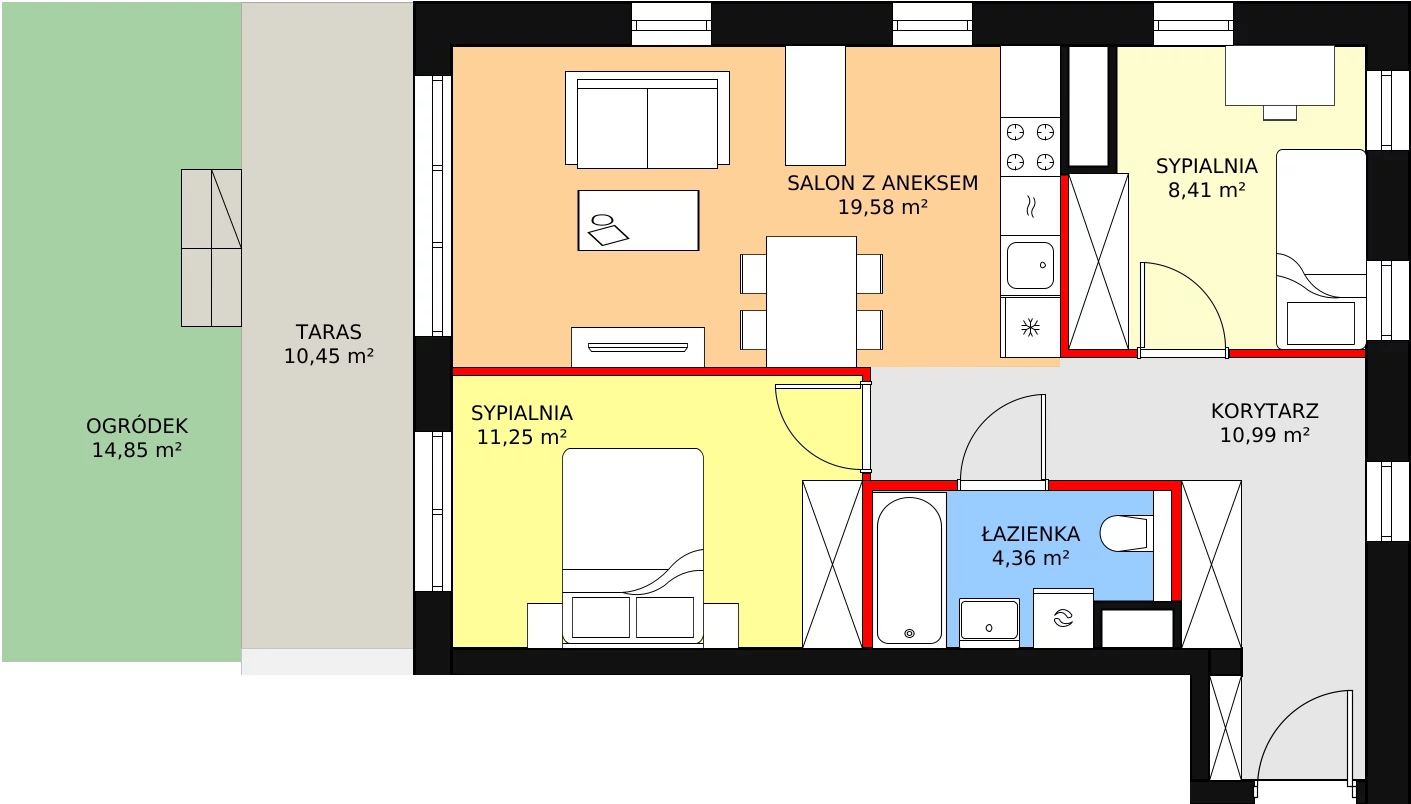 Mieszkanie 55,39 m², parter, oferta nr A2.01, Widok Warta etap II, Poznań, Starołęka-Minikowo-Marlewo, Starołęka, ul. Starołęcka 36/40