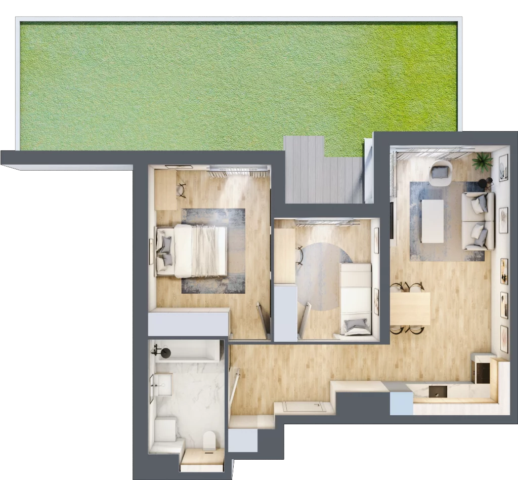 3 pokoje, mieszkanie 59,93 m², parter, oferta nr A2.07, Widok Warta etap II, Poznań, Starołęka-Minikowo-Marlewo, Starołęka, ul. Starołęcka 36/40