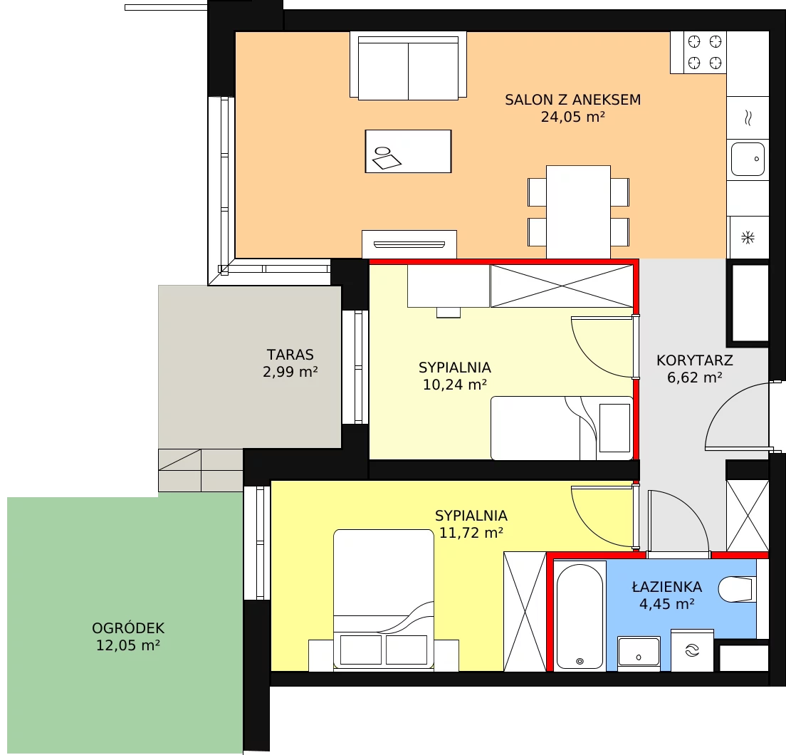 Mieszkanie 57,68 m², parter, oferta nr A2.08, Widok Warta etap II, Poznań, Starołęka-Minikowo-Marlewo, Starołęka, ul. Starołęcka 36/40