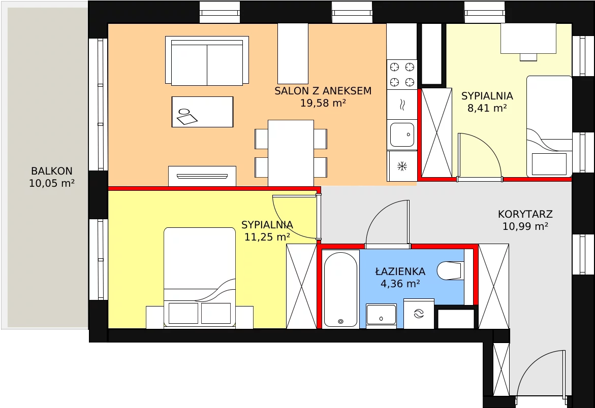 Mieszkanie 55,39 m², piętro 1, oferta nr A2.12, Widok Warta etap II, Poznań, Starołęka-Minikowo-Marlewo, Starołęka, ul. Starołęcka 36/40