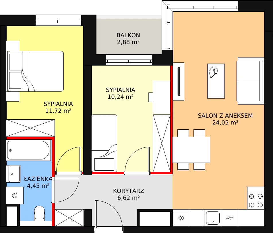 Mieszkanie 57,68 m², piętro 1, oferta nr A2.20, Widok Warta etap II, Poznań, Starołęka-Minikowo-Marlewo, Starołęka, ul. Starołęcka 36/40