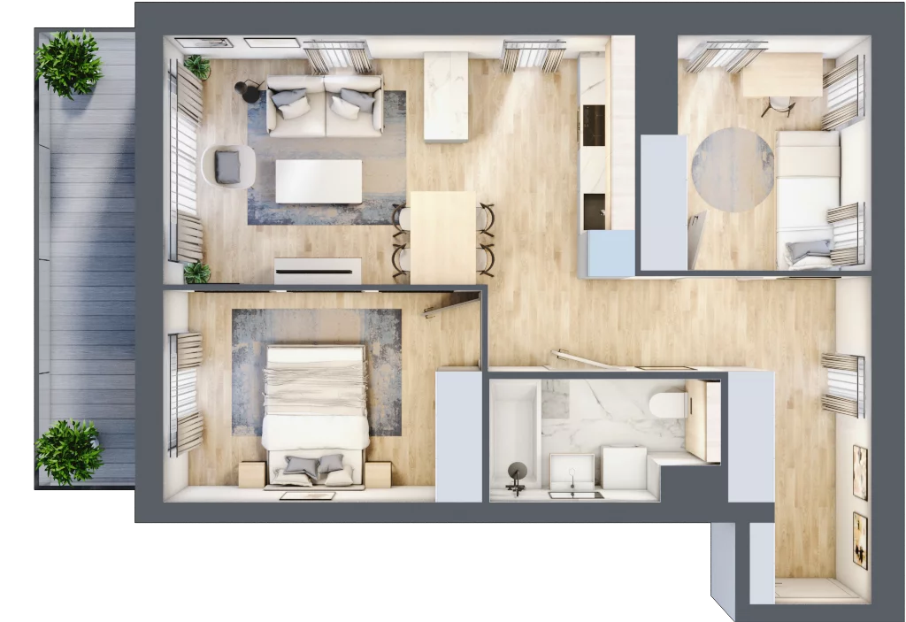 3 pokoje, mieszkanie 55,39 m², piętro 4, oferta nr A2.51, Widok Warta etap II, Poznań, Starołęka-Minikowo-Marlewo, Starołęka, ul. Starołęcka 36/40