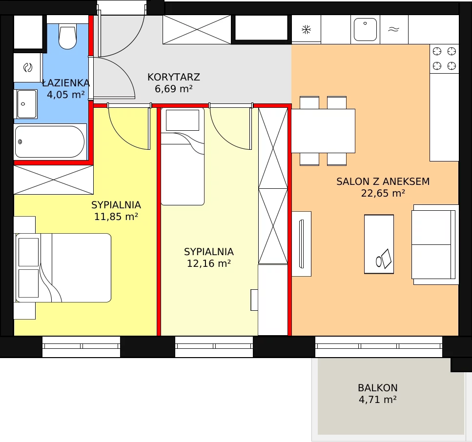 Mieszkanie 58,47 m², piętro 4, oferta nr A2.61, Widok Warta etap II, Poznań, Starołęka-Minikowo-Marlewo, Starołęka, ul. Starołęcka 36/40