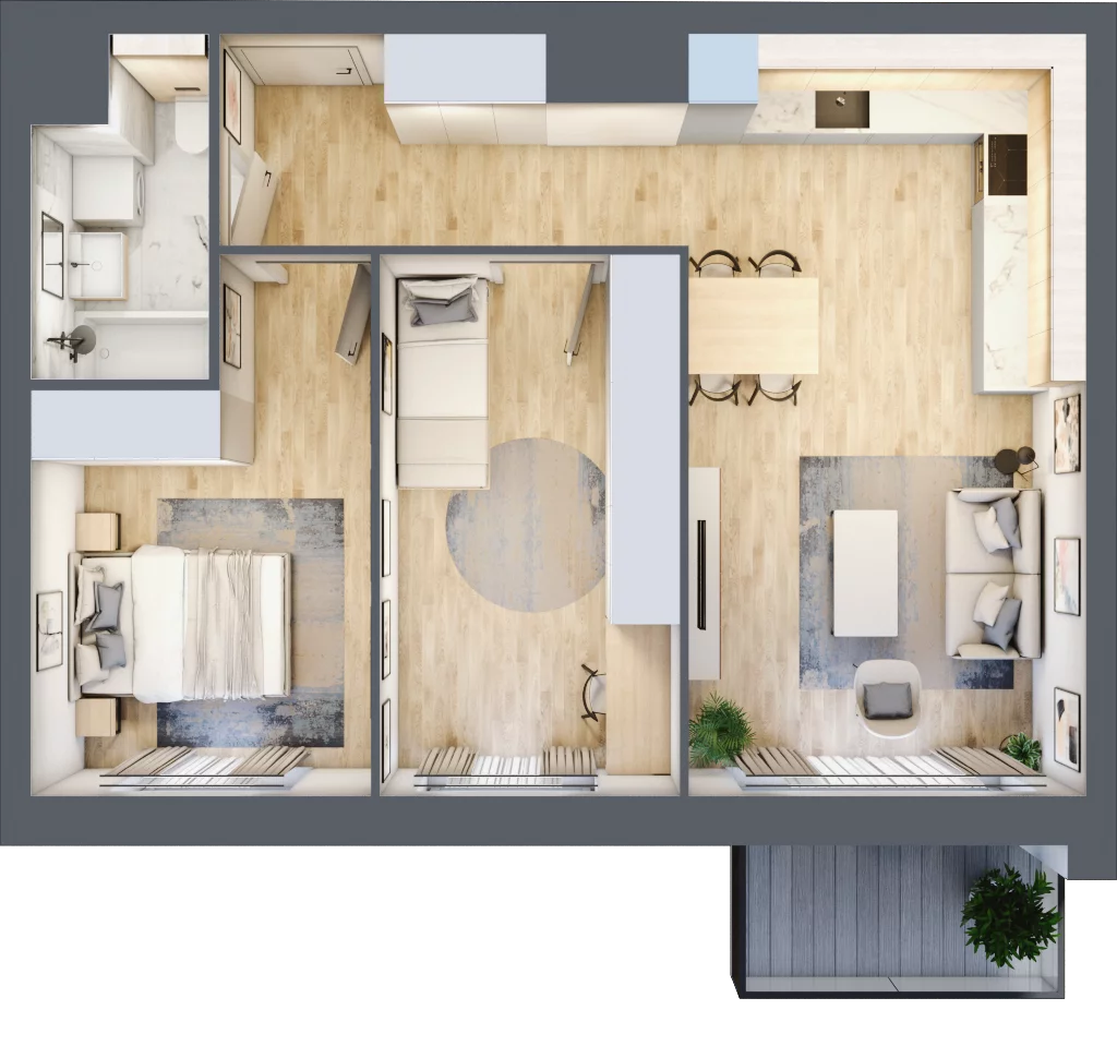 3 pokoje, mieszkanie 58,47 m², piętro 4, oferta nr A2.61, Widok Warta etap II, Poznań, Starołęka-Minikowo-Marlewo, Starołęka, ul. Starołęcka 36/40