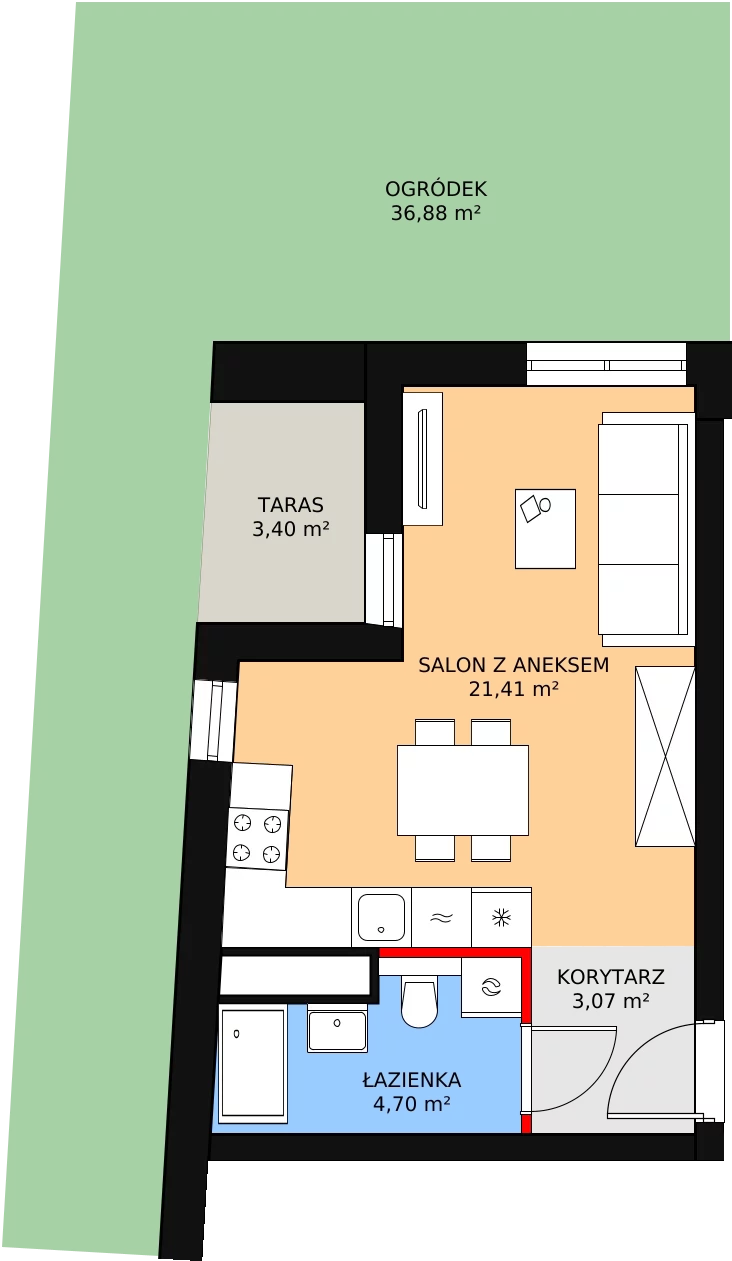 Mieszkanie 29,17 m², parter, oferta nr A2.11, Widok Warta etap II, Poznań, Starołęka-Minikowo-Marlewo, Starołęka, ul. Starołęcka 36/40