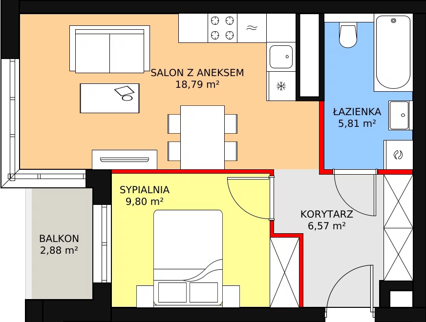 Mieszkanie 41,47 m², piętro 3, oferta nr A2.47, Widok Warta etap II, Poznań, Starołęka-Minikowo-Marlewo, Starołęka, ul. Starołęcka 36/40