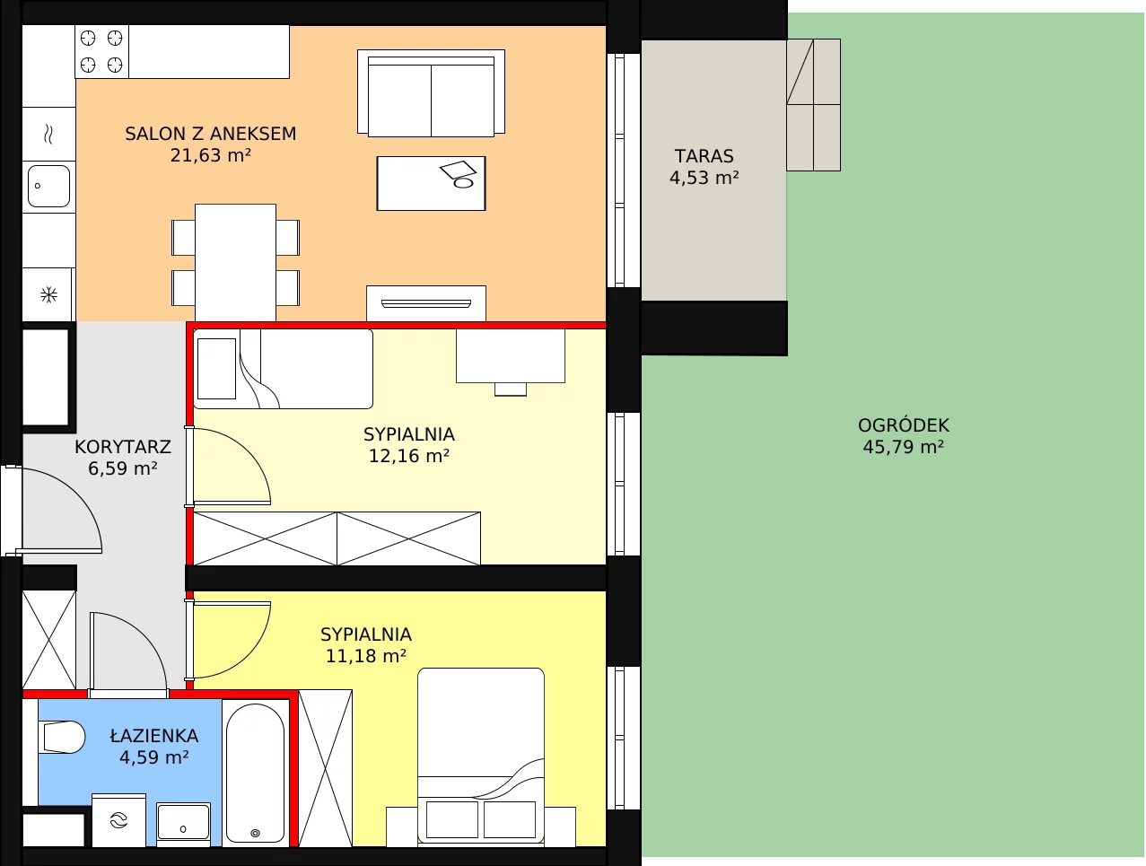 Mieszkanie 56,83 m², parter, oferta nr A2.05, Widok Warta etap II, Poznań, Starołęka-Minikowo-Marlewo, Starołęka, ul. Starołęcka 36/40