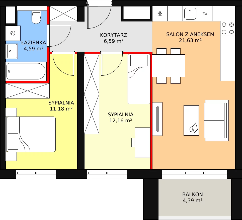 Mieszkanie 56,83 m², piętro 1, oferta nr A2.17, Widok Warta etap II, Poznań, Starołęka-Minikowo-Marlewo, Starołęka, ul. Starołęcka 36/40