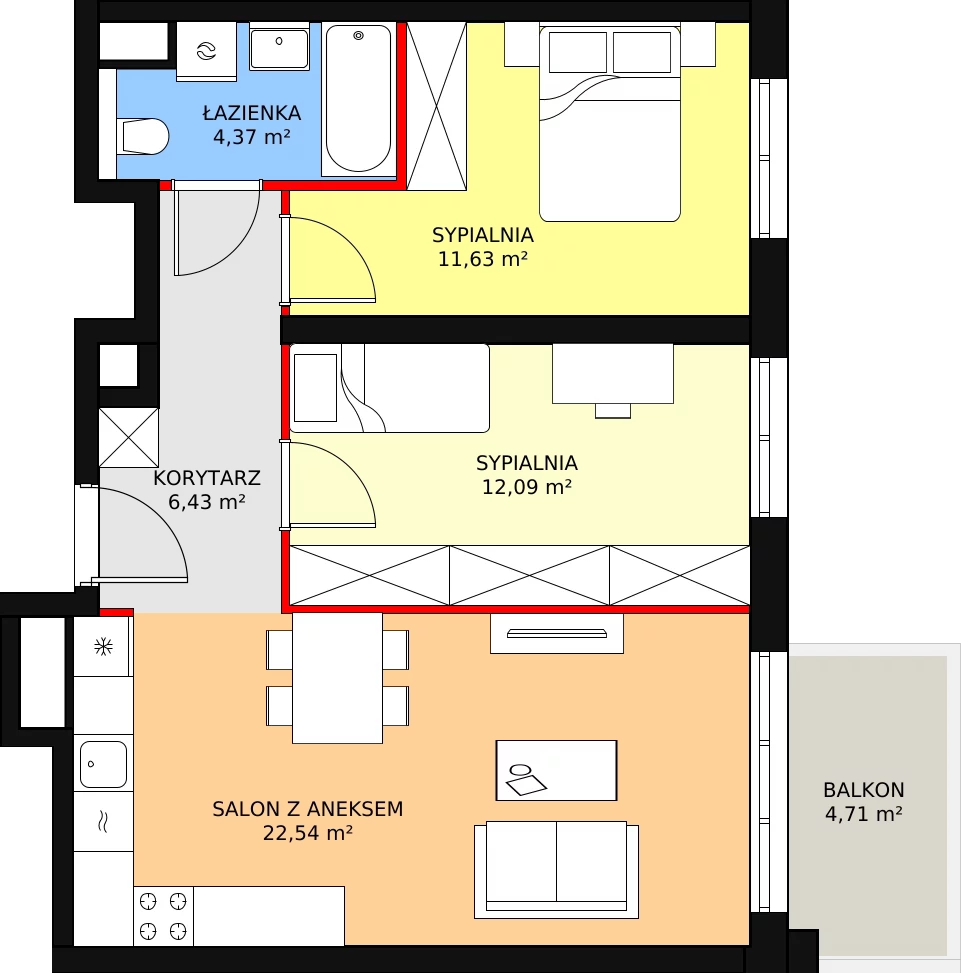 Mieszkanie 57,78 m², piętro 1, oferta nr A2.18, Widok Warta etap II, Poznań, Starołęka-Minikowo-Marlewo, Starołęka, ul. Starołęcka 36/40