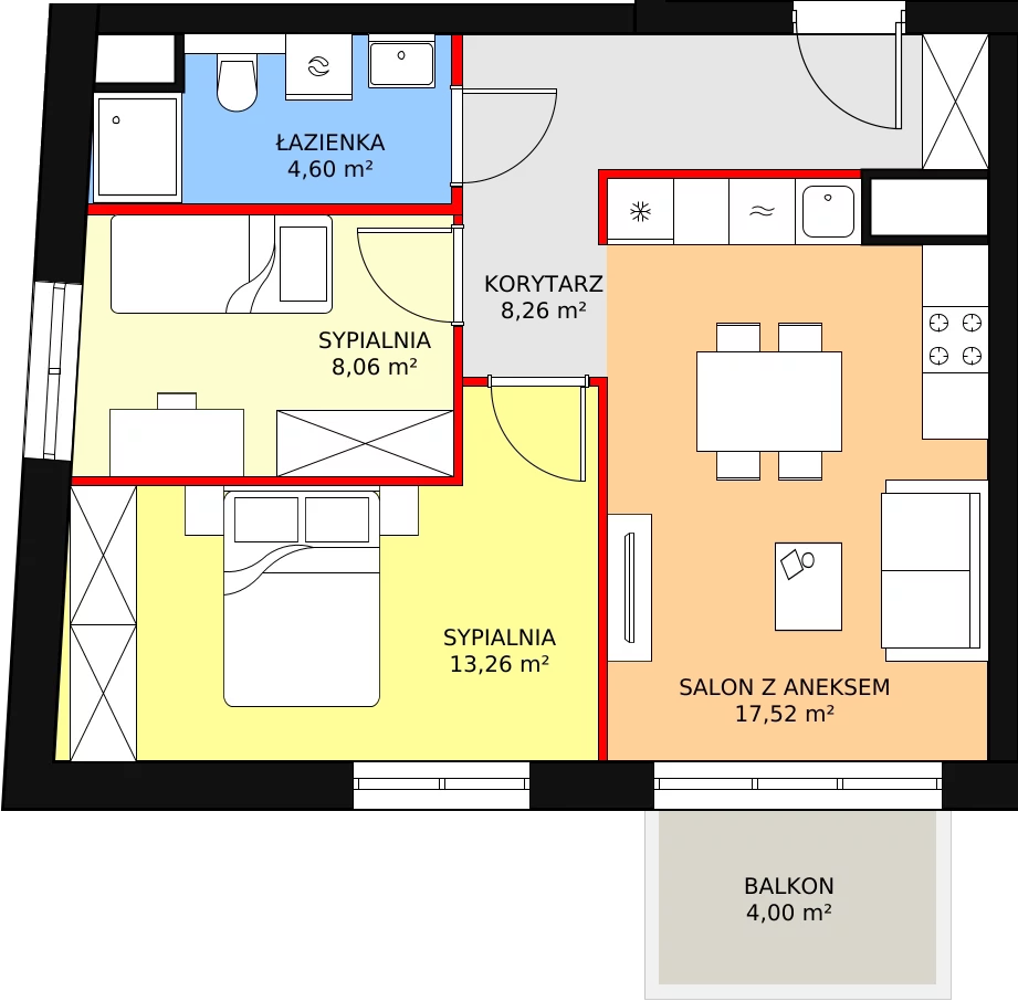 Mieszkanie 52,79 m², piętro 1, oferta nr A2.23, Widok Warta etap II, Poznań, Starołęka-Minikowo-Marlewo, Starołęka, ul. Starołęcka 36/40