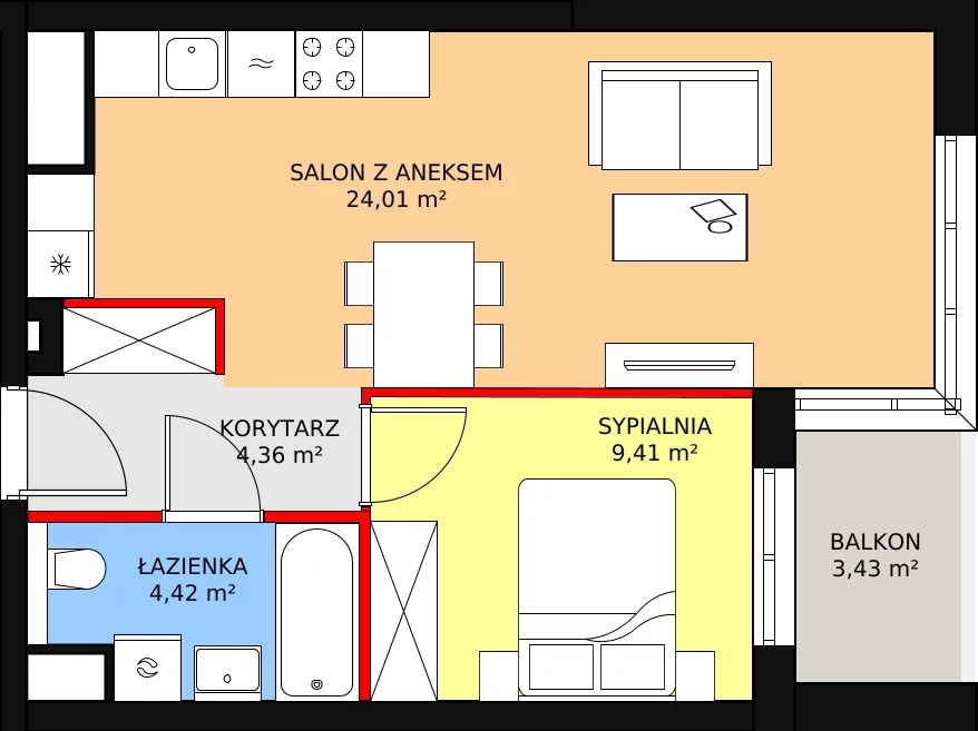 Mieszkanie 42,72 m², piętro 2, oferta nr A2.29, Widok Warta etap II, Poznań, Starołęka-Minikowo-Marlewo, Starołęka, ul. Starołęcka 36/40