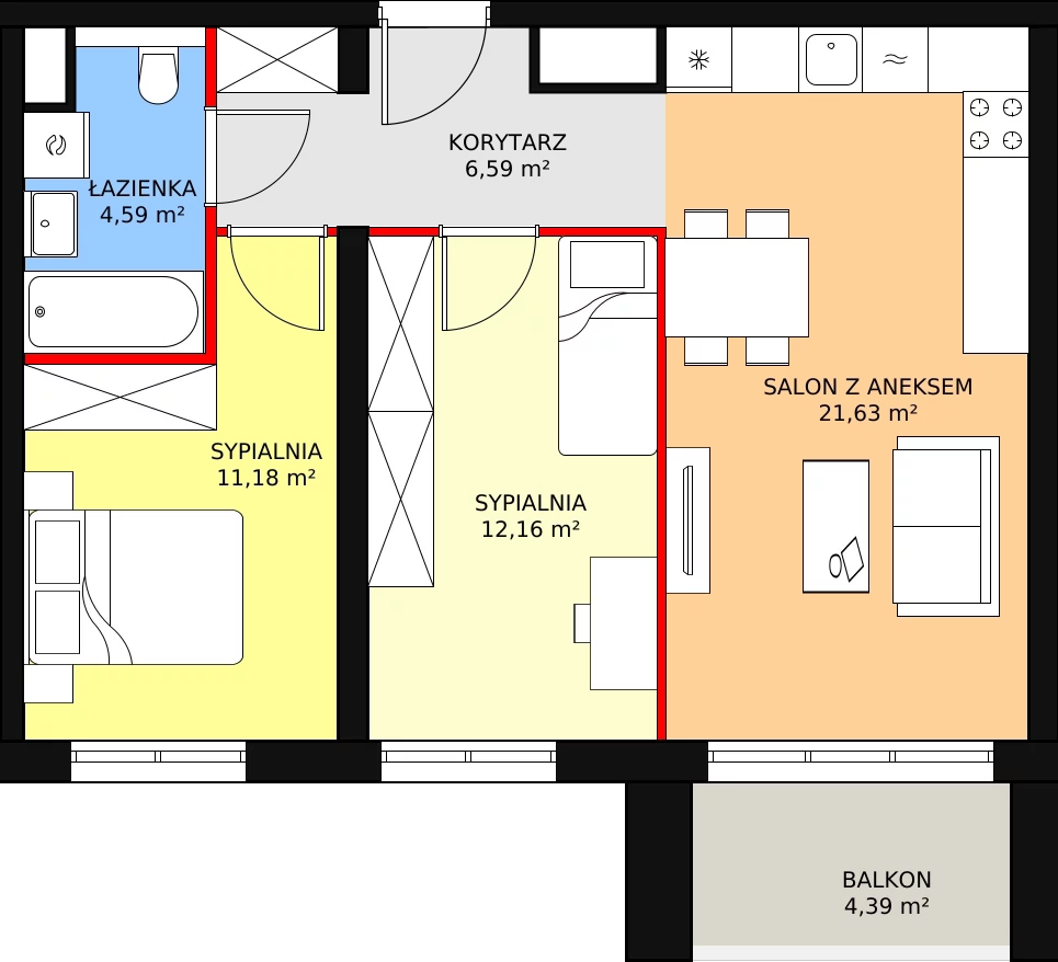 Mieszkanie 56,83 m², piętro 2, oferta nr A2.30, Widok Warta etap II, Poznań, Starołęka-Minikowo-Marlewo, Starołęka, ul. Starołęcka 36/40