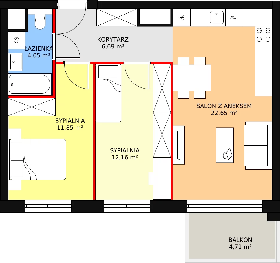 Mieszkanie 58,47 m², piętro 2, oferta nr A2.35, Widok Warta etap II, Poznań, Starołęka-Minikowo-Marlewo, Starołęka, ul. Starołęcka 36/40