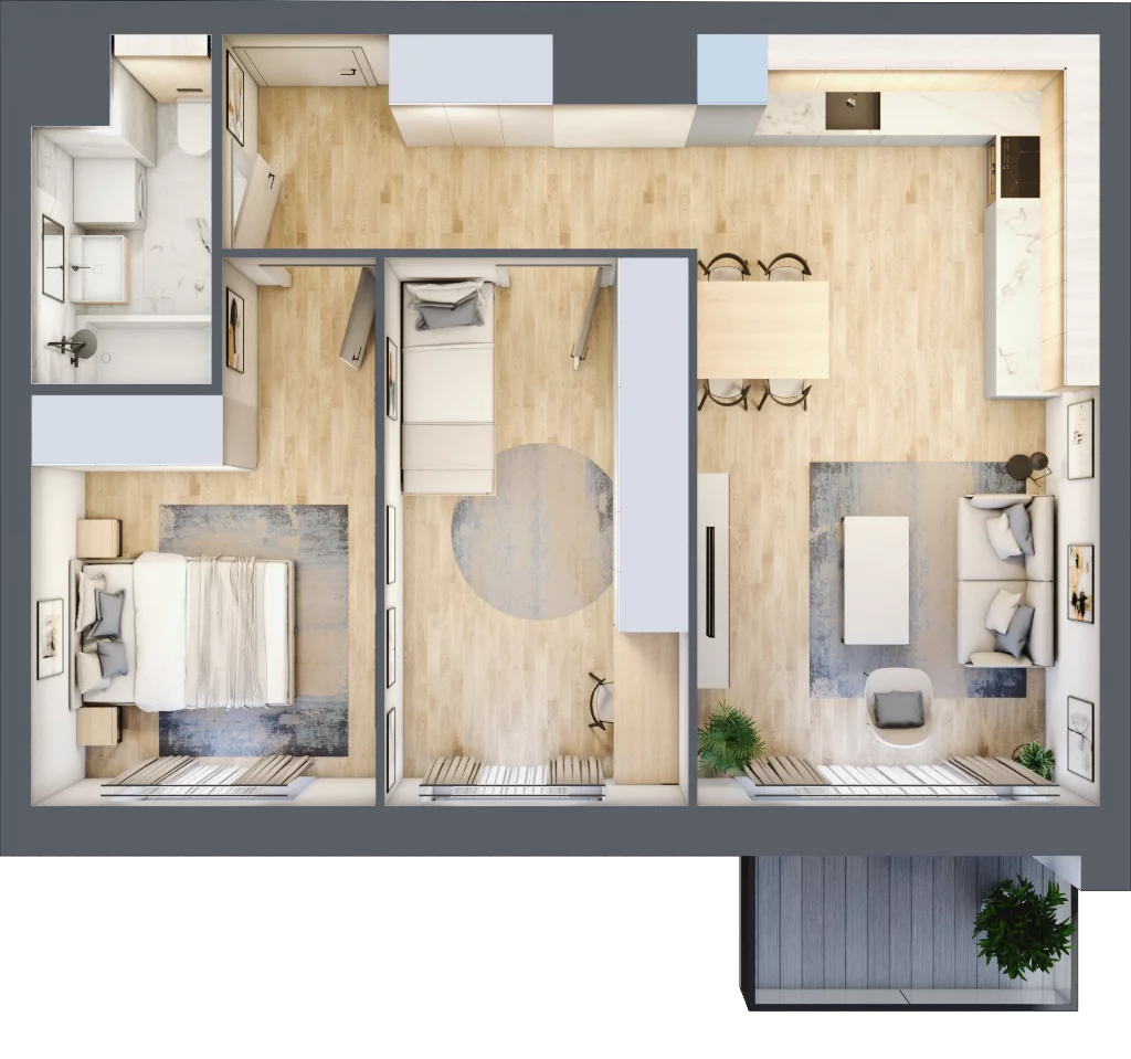 3 pokoje, mieszkanie 57,23 m², piętro 3, oferta nr A2.48, Widok Warta etap II, Poznań, Starołęka-Minikowo-Marlewo, Starołęka, ul. Starołęcka 36/40