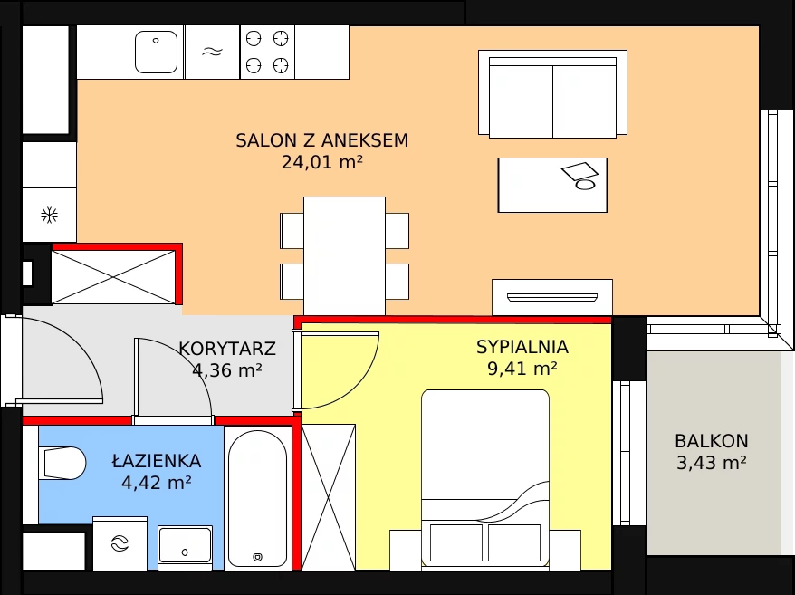 Mieszkanie 42,72 m², piętro 5, oferta nr A2.68, Widok Warta etap II, Poznań, Starołęka-Minikowo-Marlewo, Starołęka, ul. Starołęcka 36/40