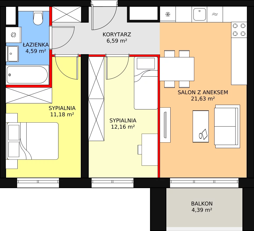 Mieszkanie 56,83 m², piętro 6, oferta nr A2.82, Widok Warta etap II, Poznań, Starołęka-Minikowo-Marlewo, Starołęka, ul. Starołęcka 36/40