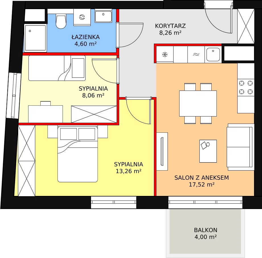 Mieszkanie 52,79 m², piętro 6, oferta nr A2.88, Widok Warta etap II, Poznań, Starołęka-Minikowo-Marlewo, Starołęka, ul. Starołęcka 36/40