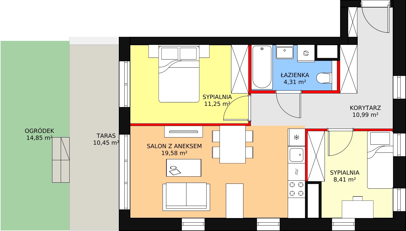 Mieszkanie 55,34 m², parter, oferta nr B2.01, Widok Warta etap II, Poznań, Starołęka-Minikowo-Marlewo, Starołęka, ul. Starołęcka 36/40