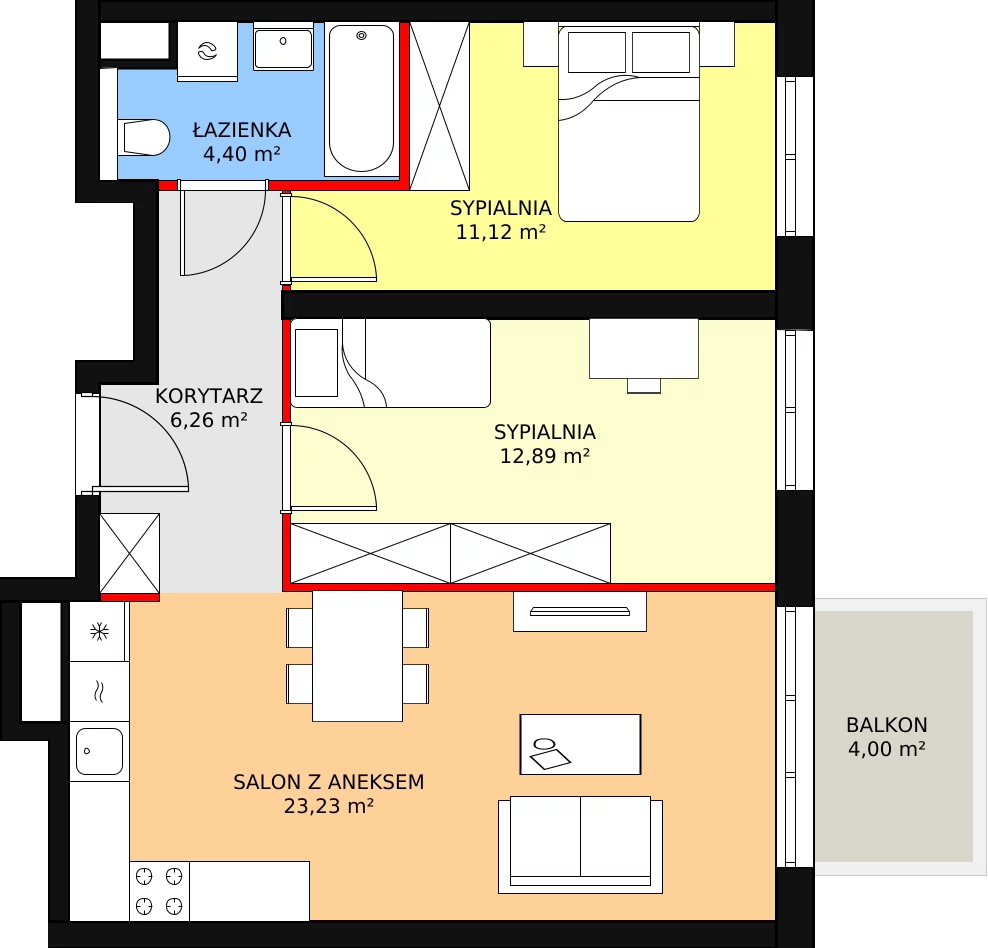 Mieszkanie 58,64 m², piętro 1, oferta nr B2.18, Widok Warta etap II, Poznań, Starołęka-Minikowo-Marlewo, Starołęka, ul. Starołęcka 36/40