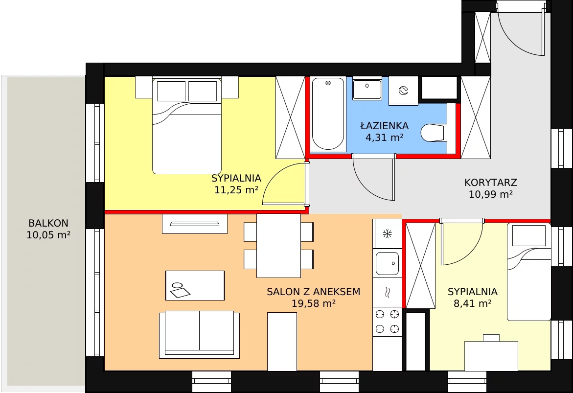 Mieszkanie 55,34 m², piętro 2, oferta nr B2.22, Widok Warta etap II, Poznań, Starołęka-Minikowo-Marlewo, Starołęka, ul. Starołęcka 36/40