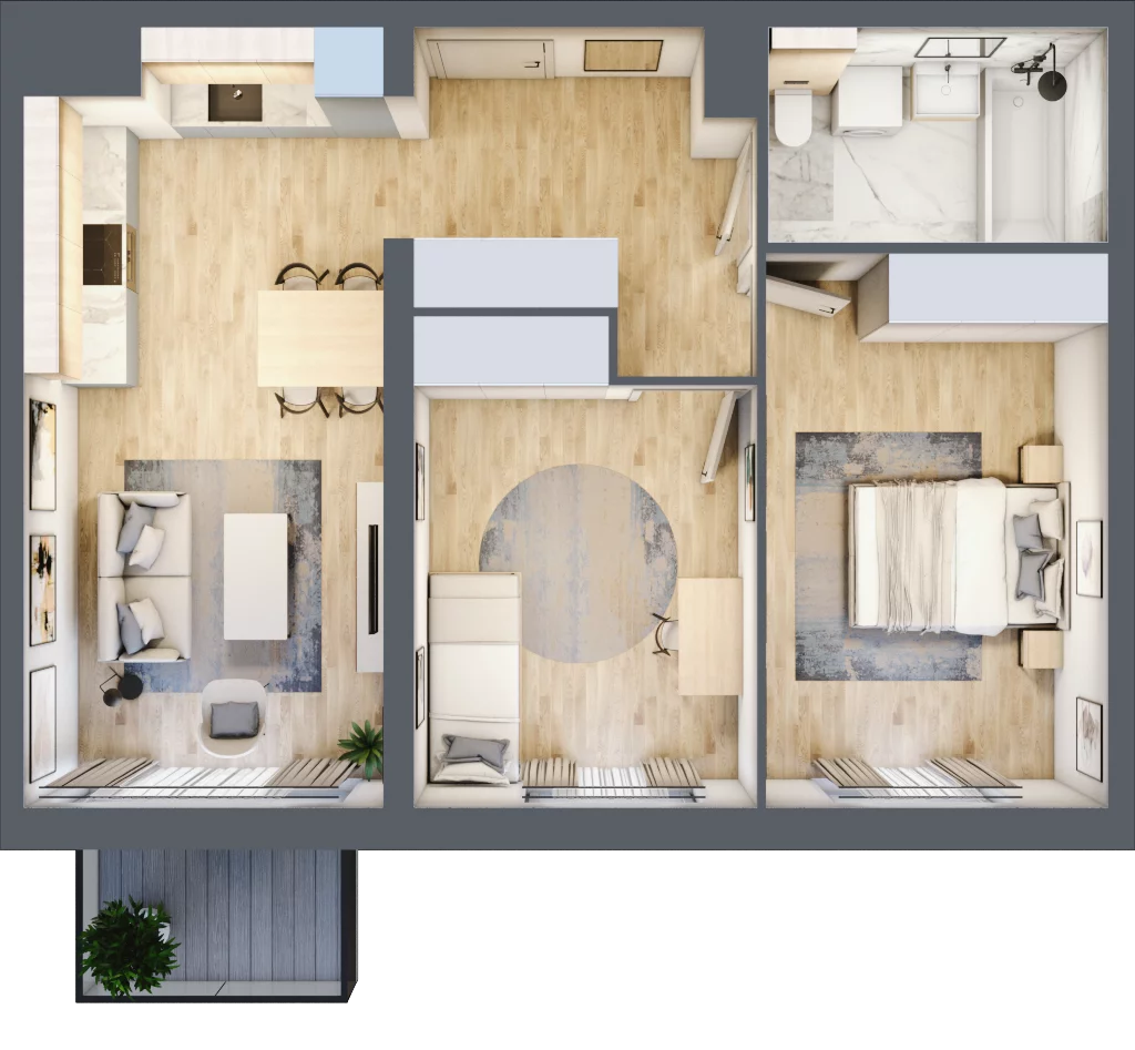 3 pokoje, mieszkanie 60,87 m², piętro 2, oferta nr B2.30, Widok Warta etap II, Poznań, Starołęka-Minikowo-Marlewo, Starołęka, ul. Starołęcka 36/40