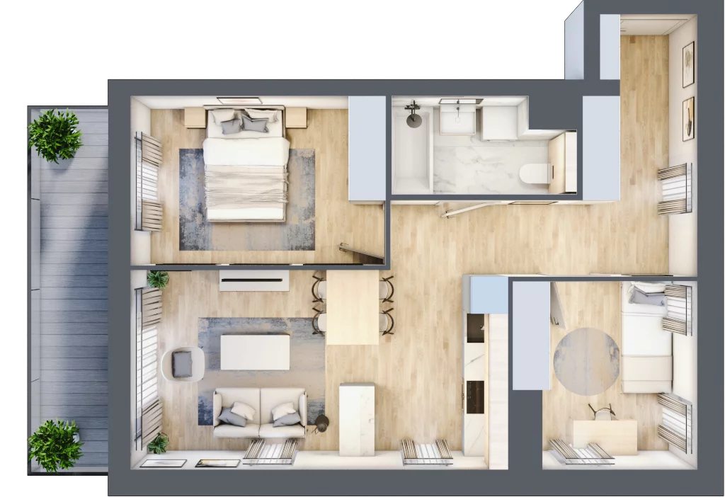 3 pokoje, mieszkanie 54,28 m², piętro 3, oferta nr B2.33, Widok Warta etap II, Poznań, Starołęka-Minikowo-Marlewo, Starołęka, ul. Starołęcka 36/40