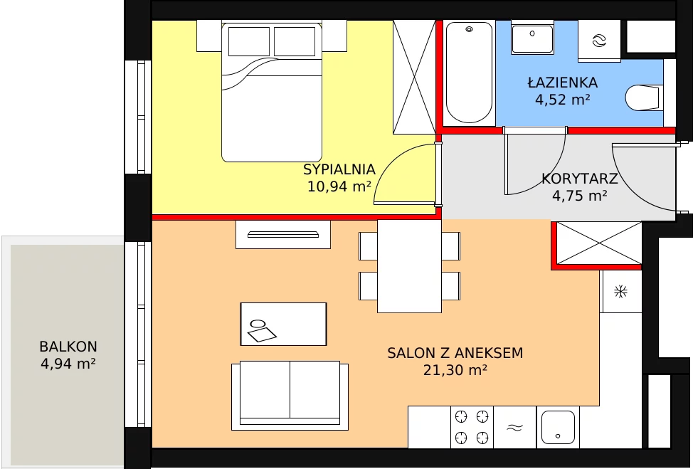 Mieszkanie 42,08 m², piętro 4, oferta nr B2.45, Widok Warta etap II, Poznań, Starołęka-Minikowo-Marlewo, Starołęka, ul. Starołęcka 36/40